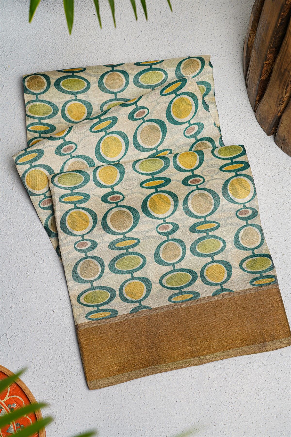 Fancy Tussar Off white Saree