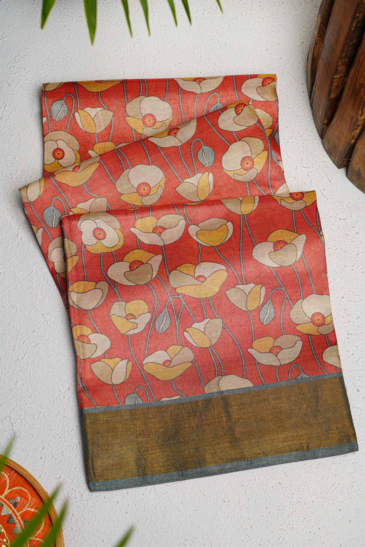 Fancy Tussar Red Saree