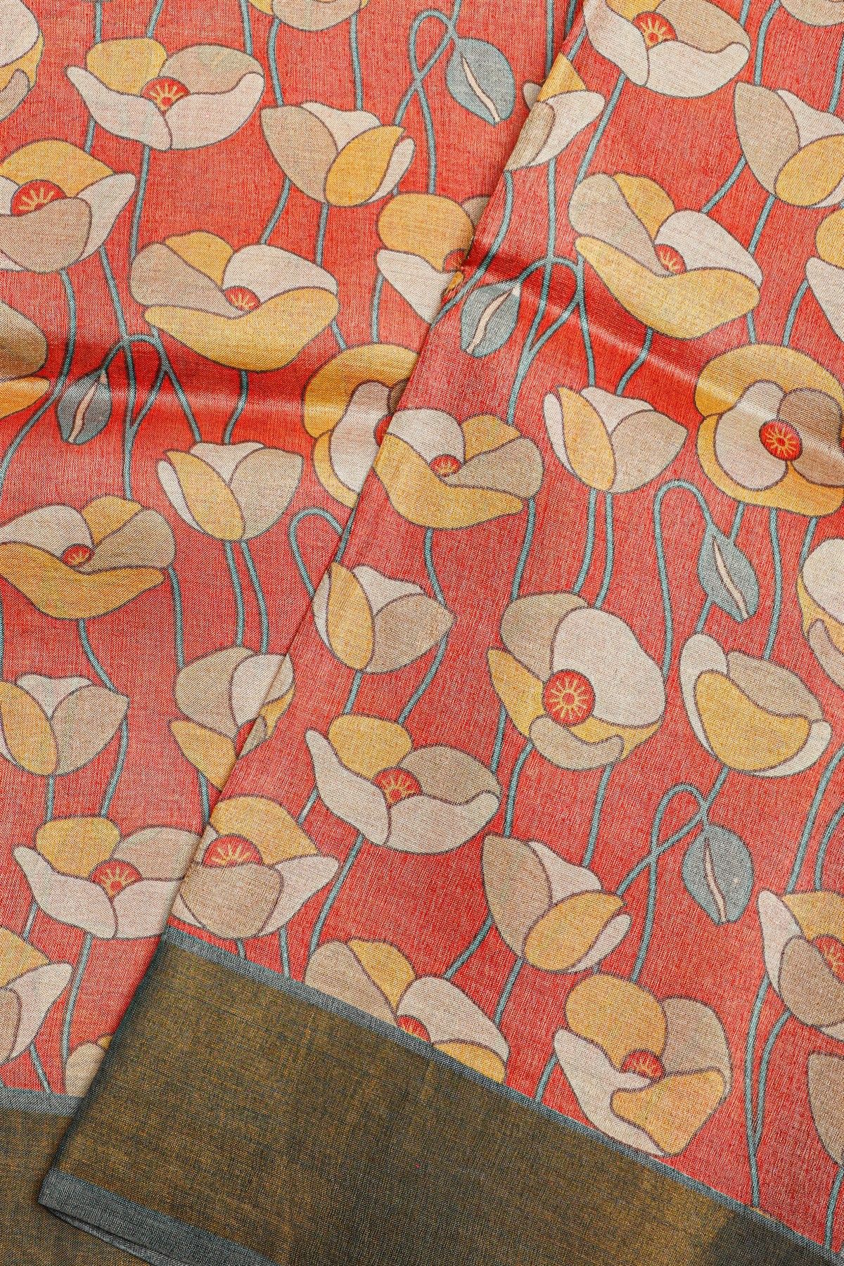 Fancy Tussar Red Saree