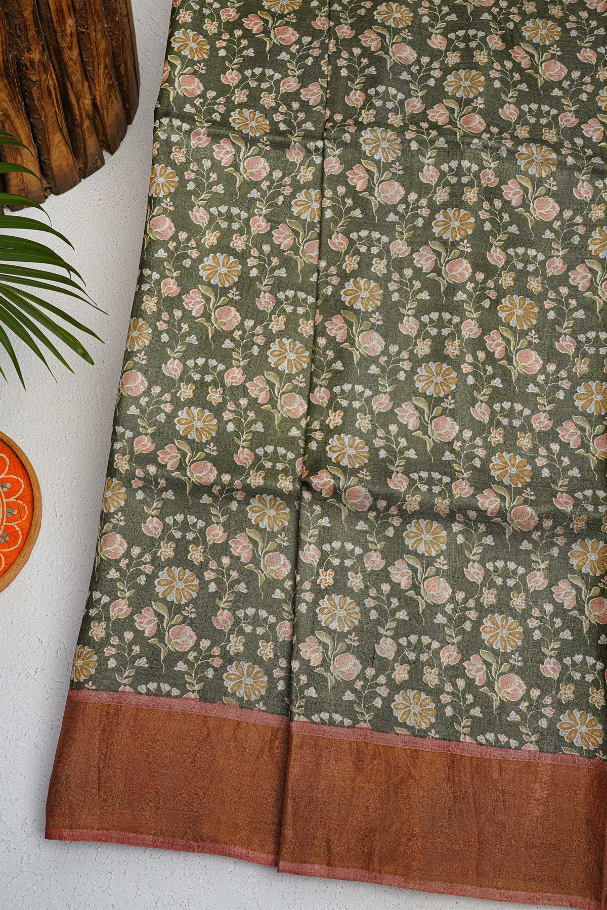 Fancy Tussar Mehandi Green Saree