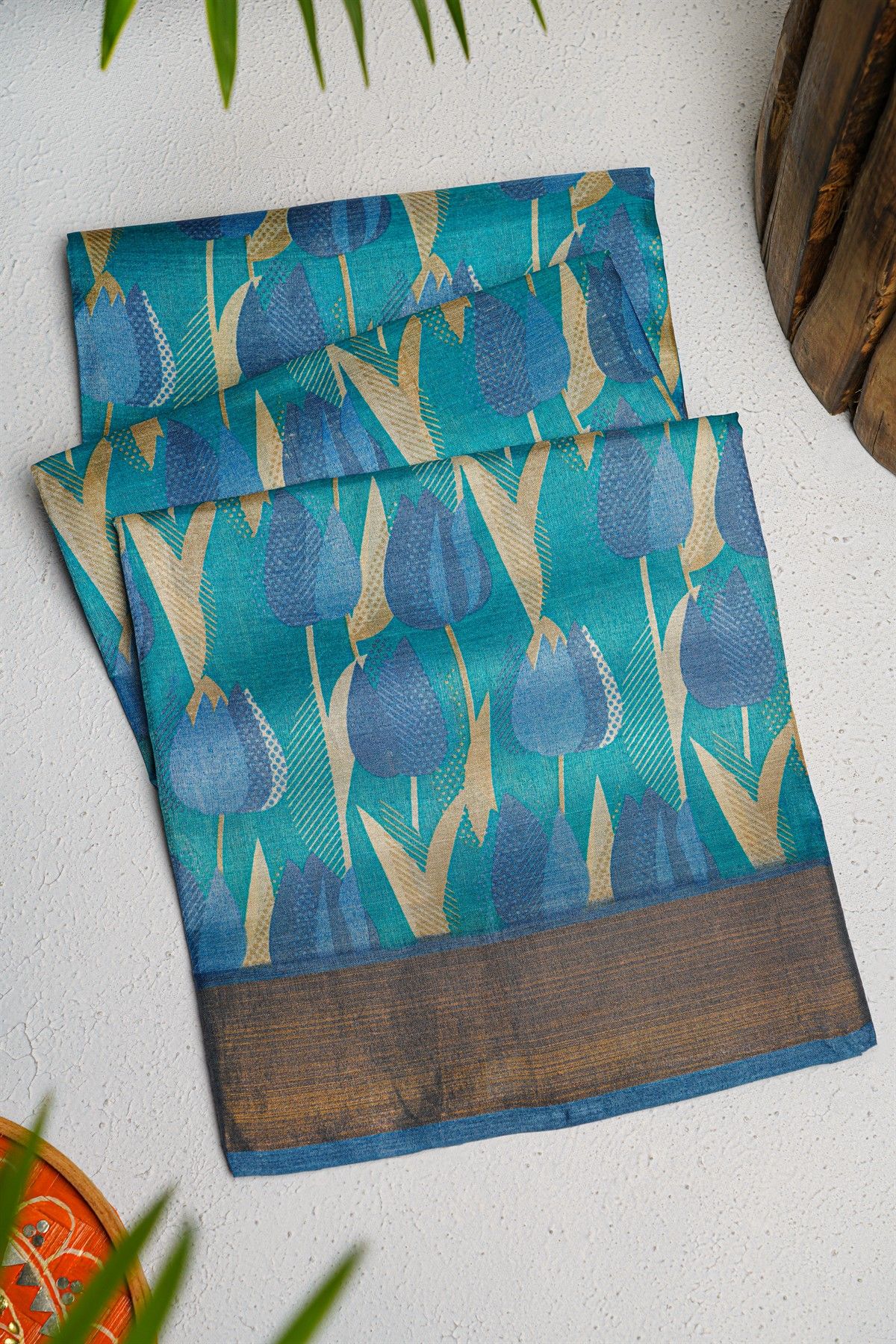Fancy Tussar Blue Saree