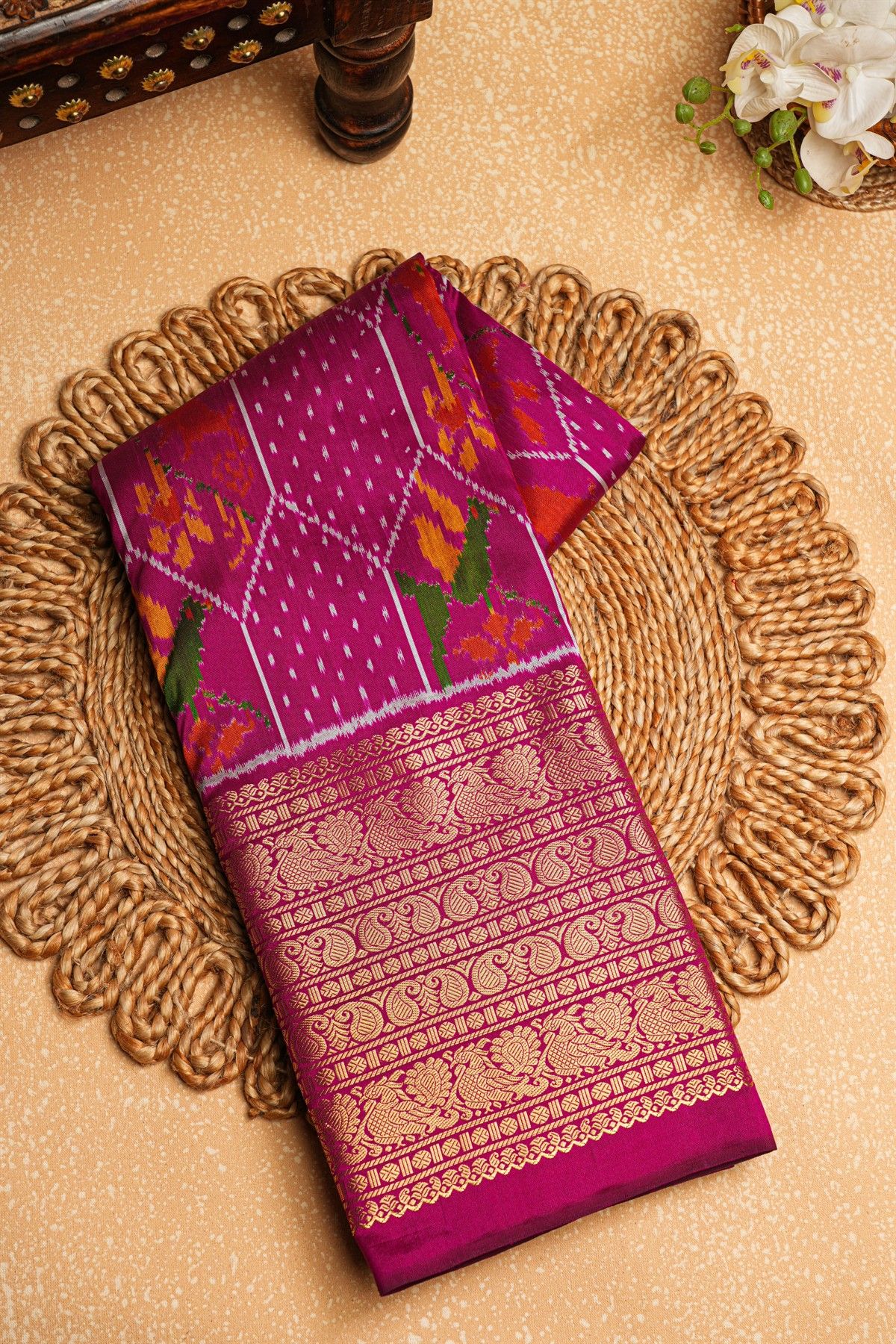 Ikat Silk Magenta Saree