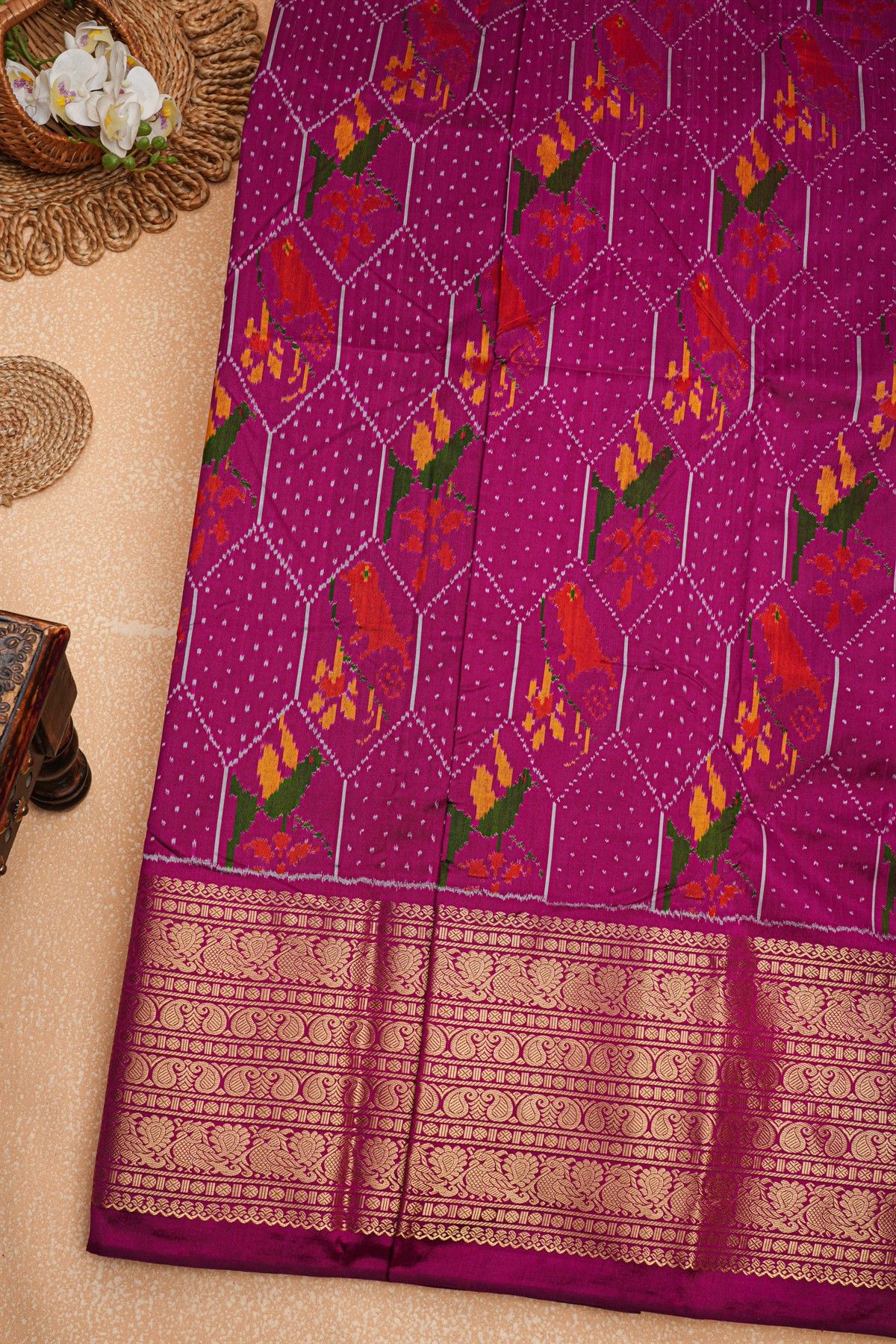 Ikat Silk Magenta Saree