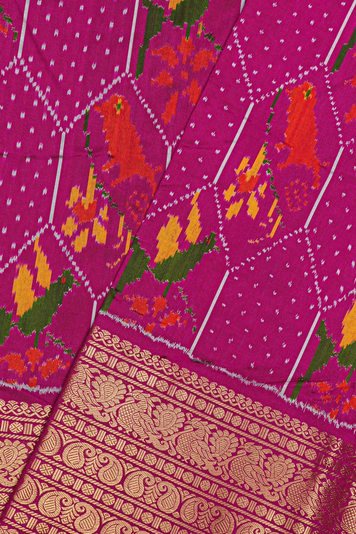 Ikat Silk Magenta Saree