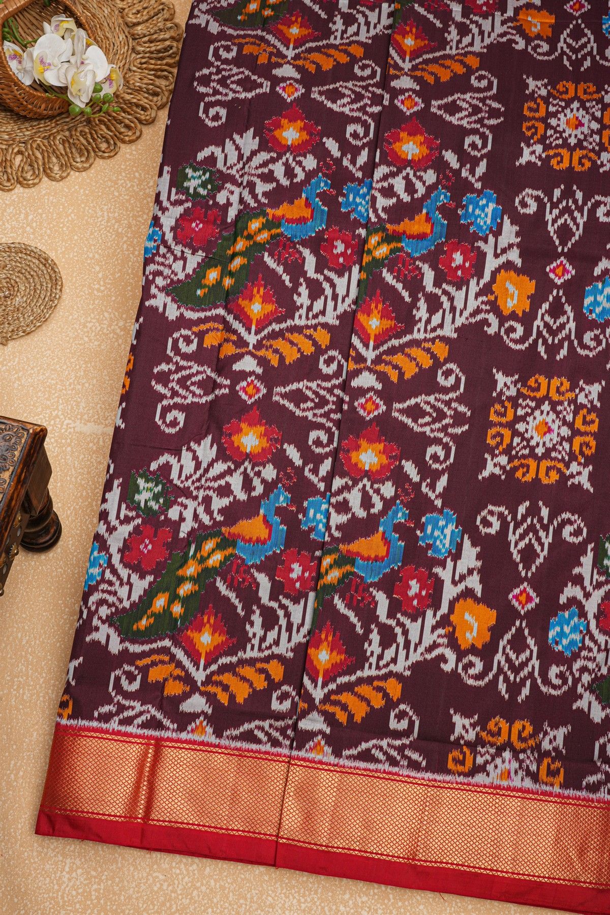Ikat Silk Dark Brown Saree