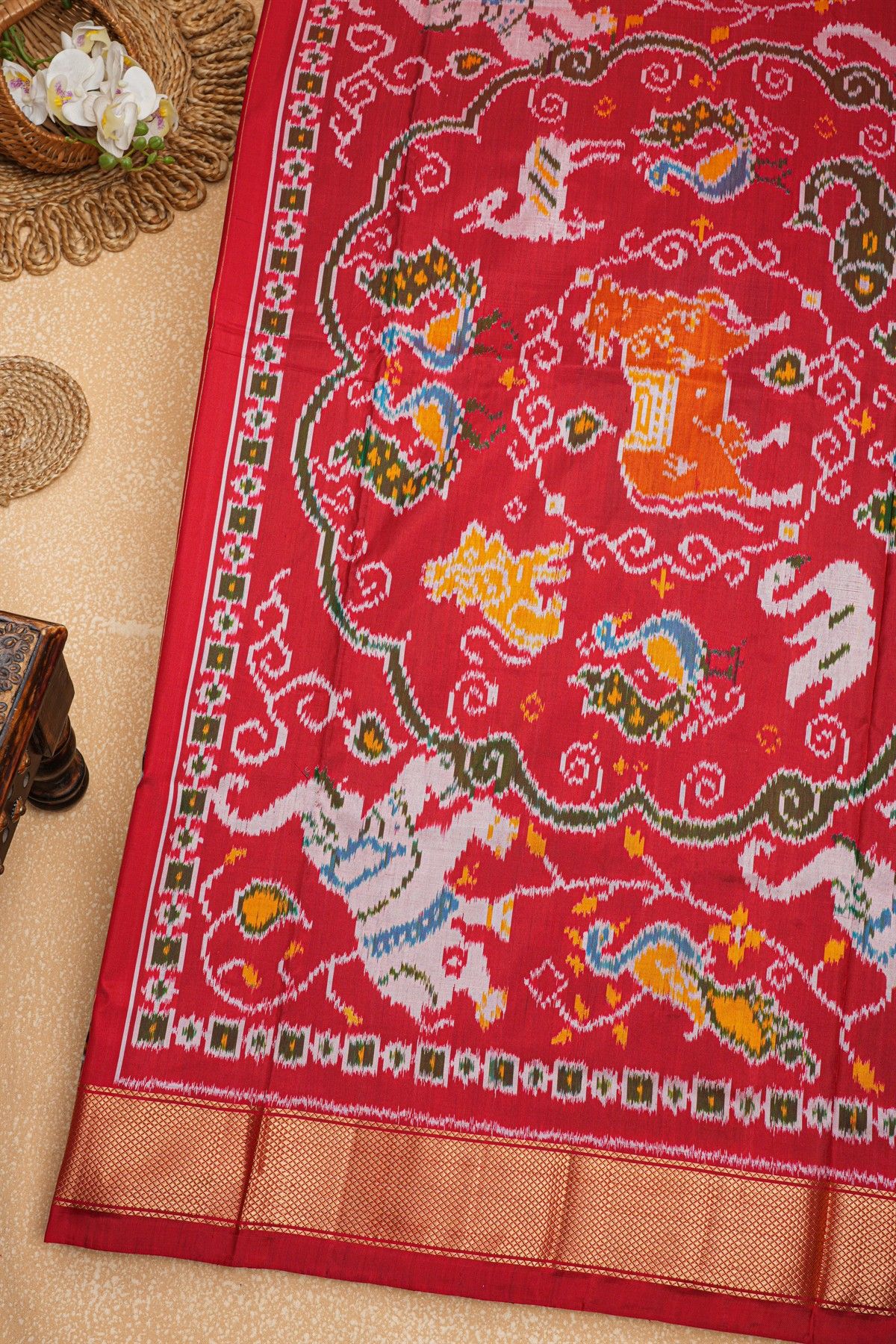 Ikat Silk Dark Brown Saree