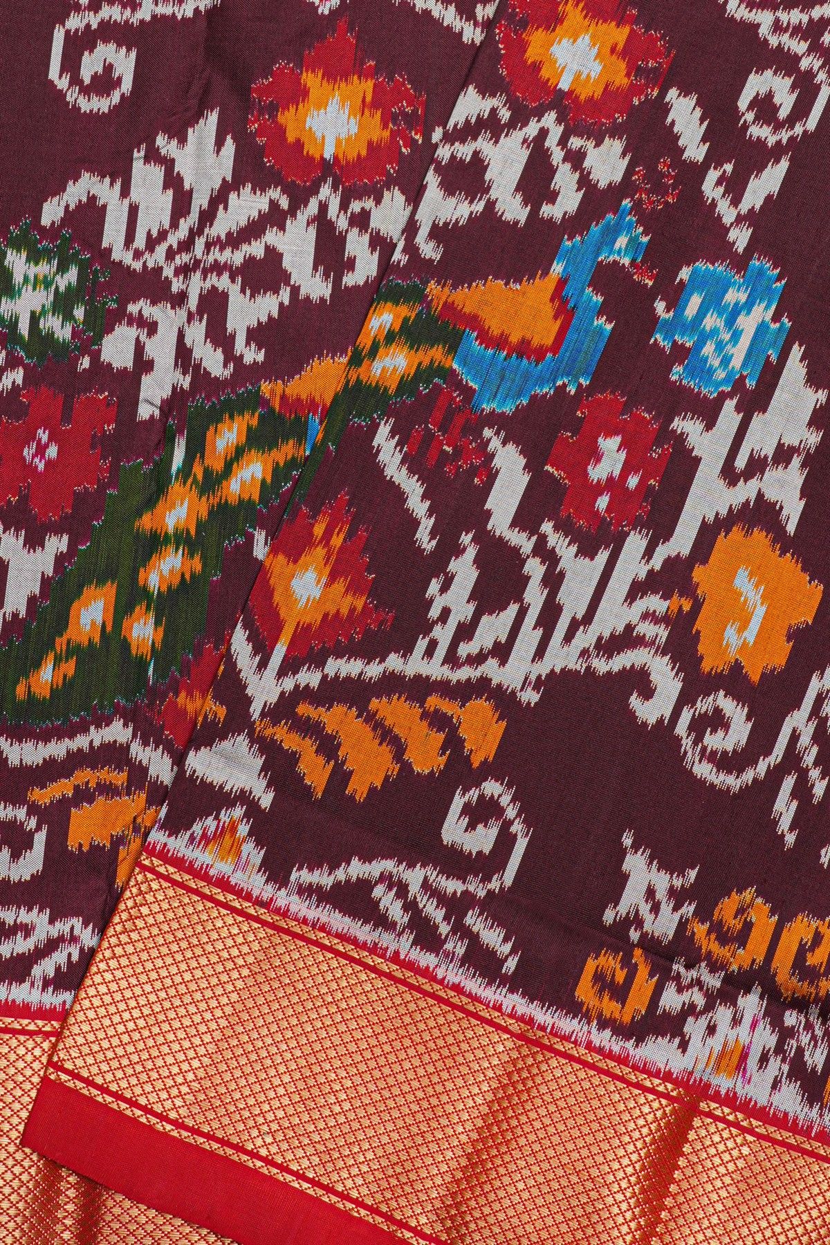 Ikat Silk Dark Brown Saree