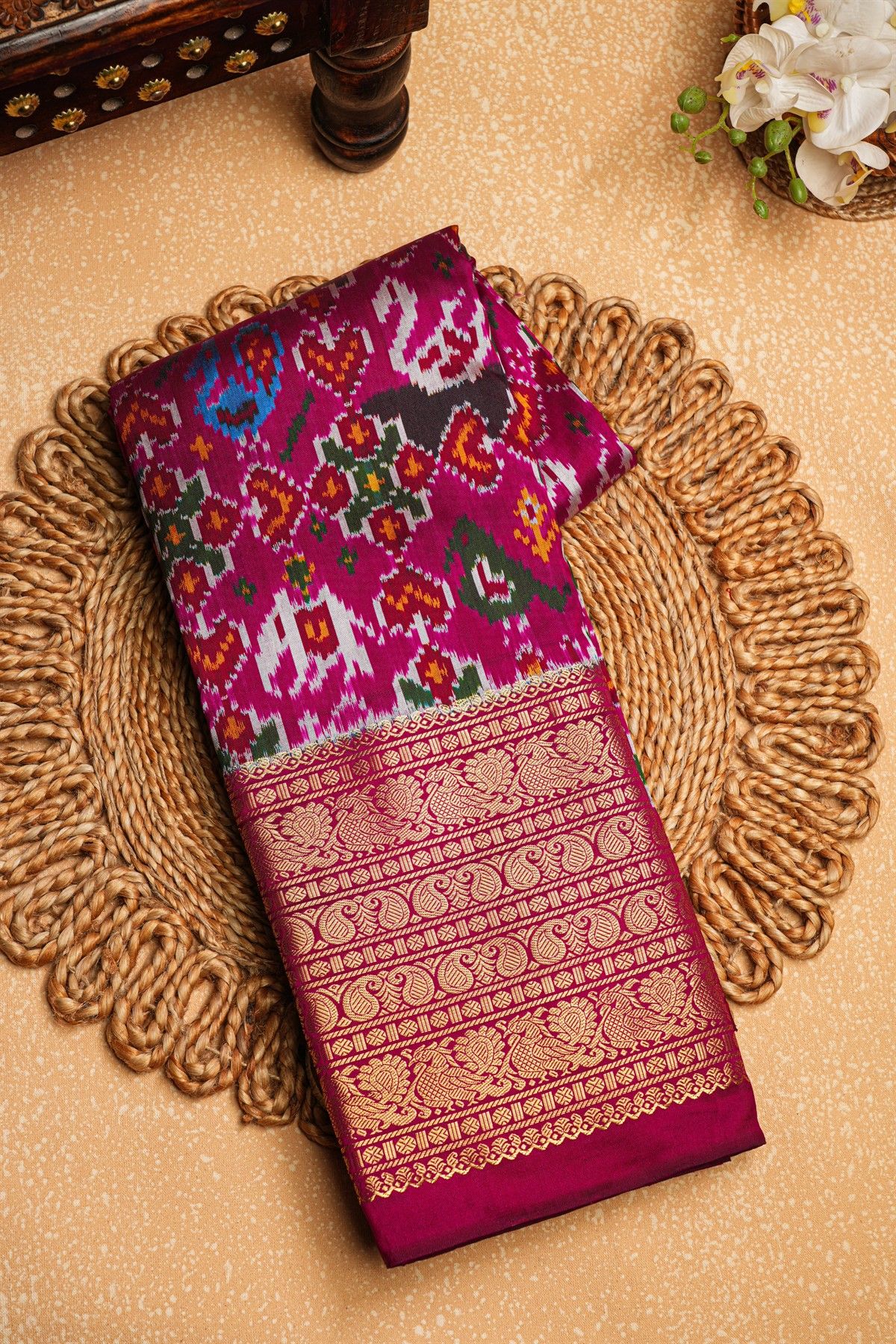 Ikat Silk Magenta Saree