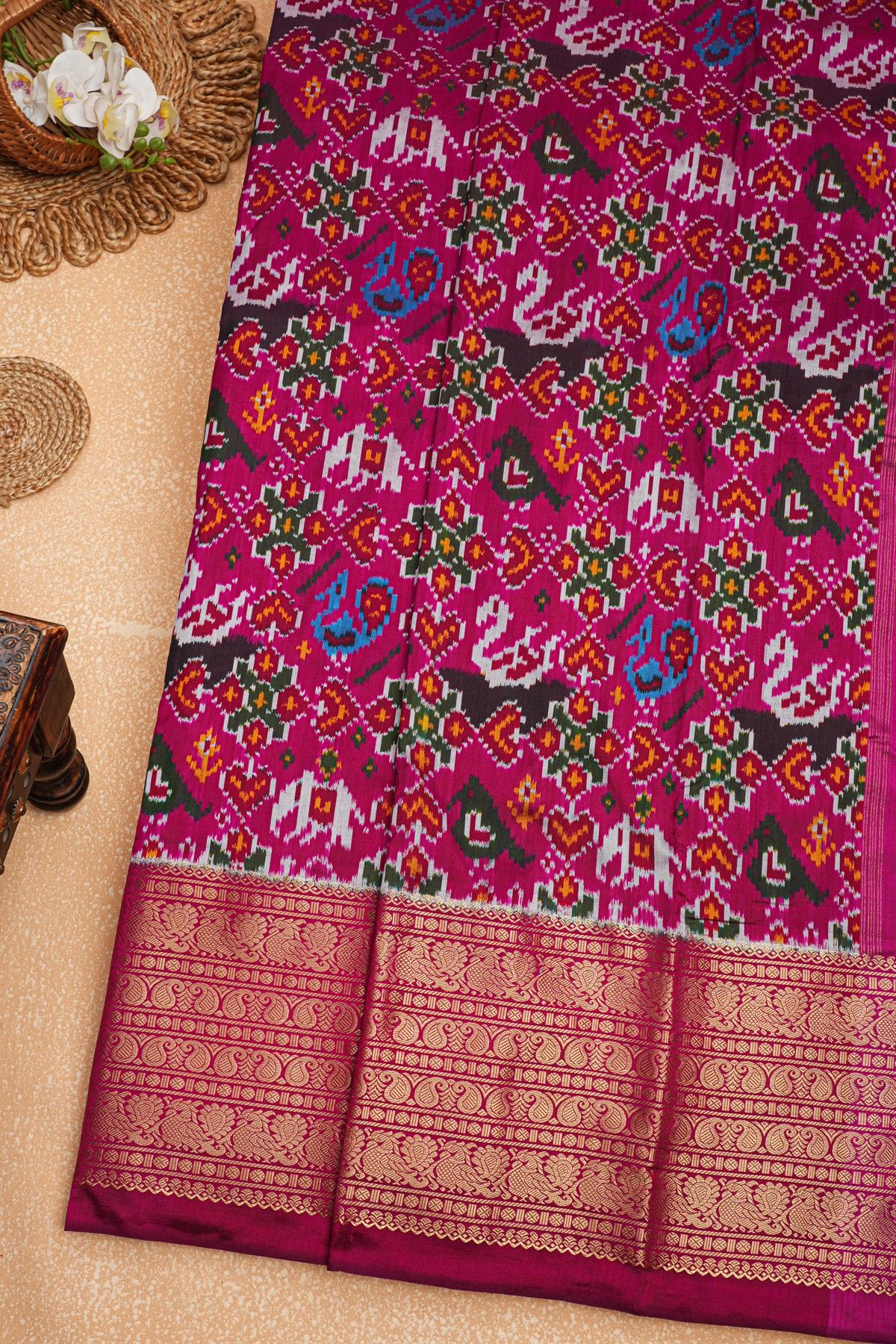 Ikat Silk Magenta Saree