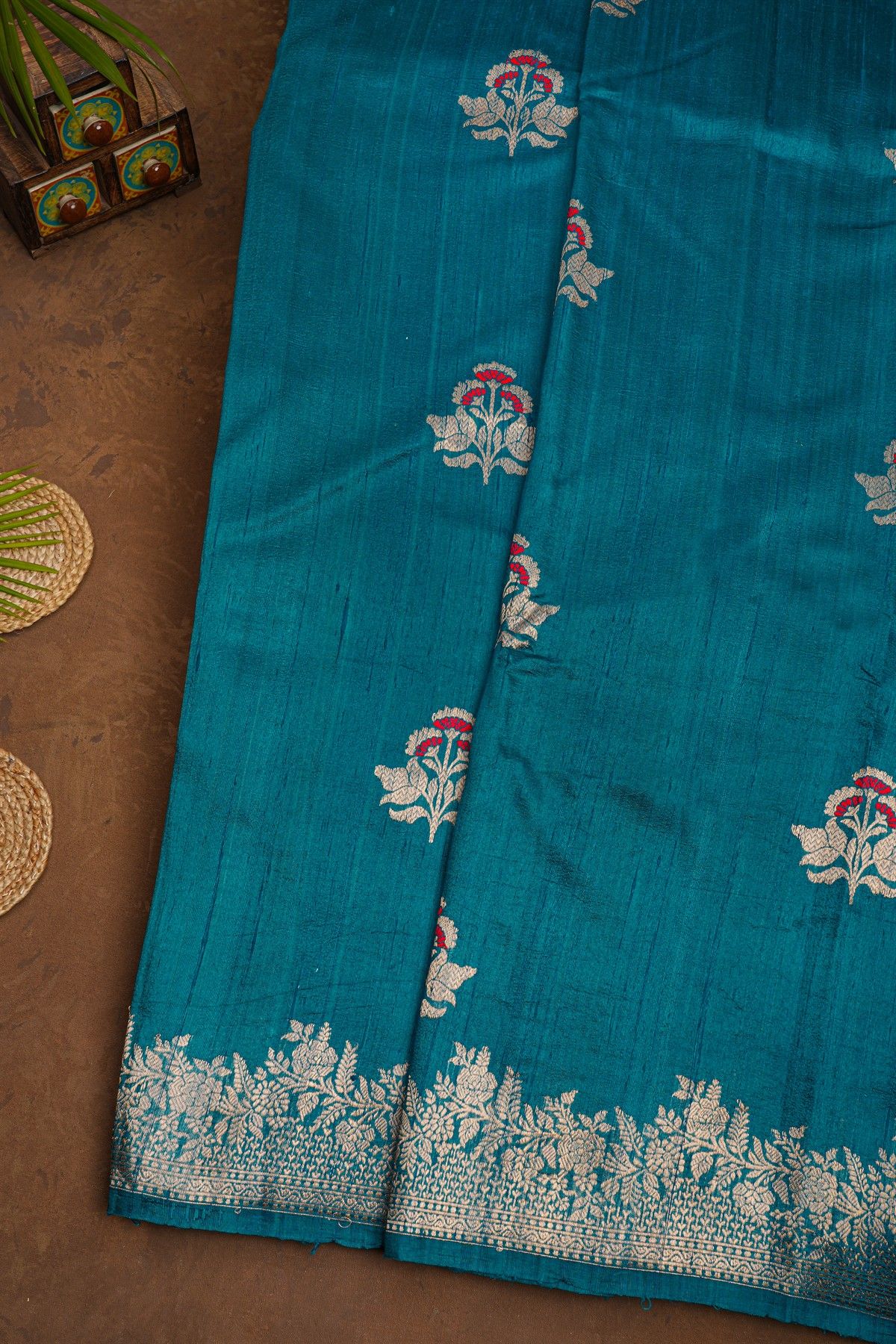 Fancy Matka Silk Teal Blue Saree
