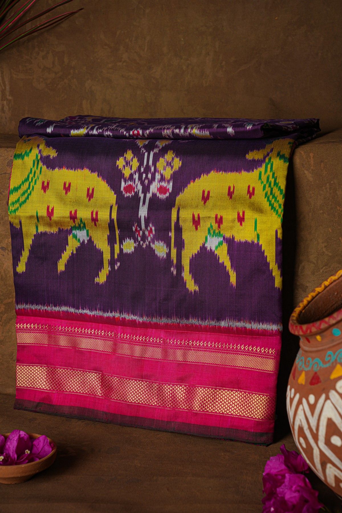 Ikat Silk Navy Blue Saree