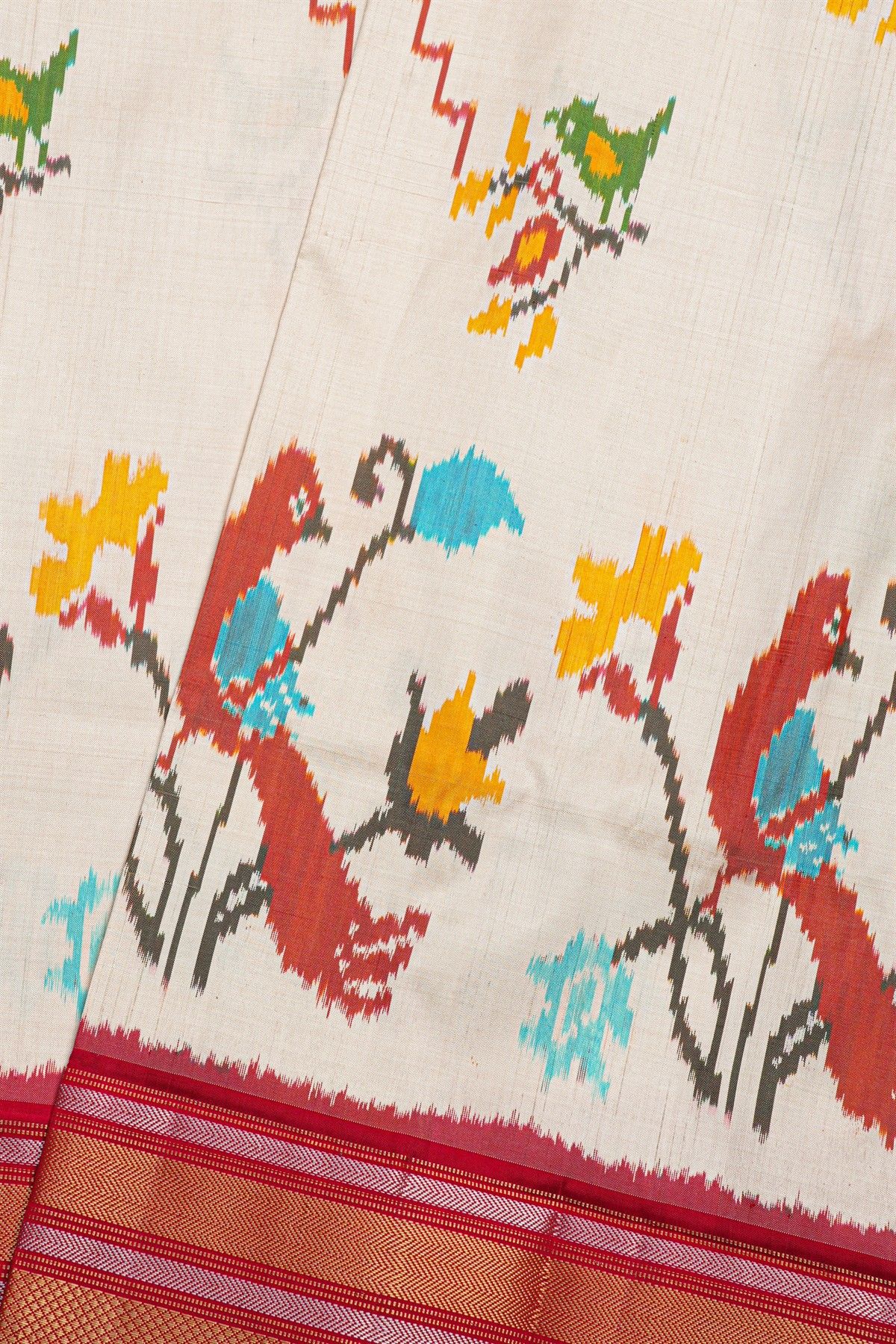 Ikat Silk Off White Saree