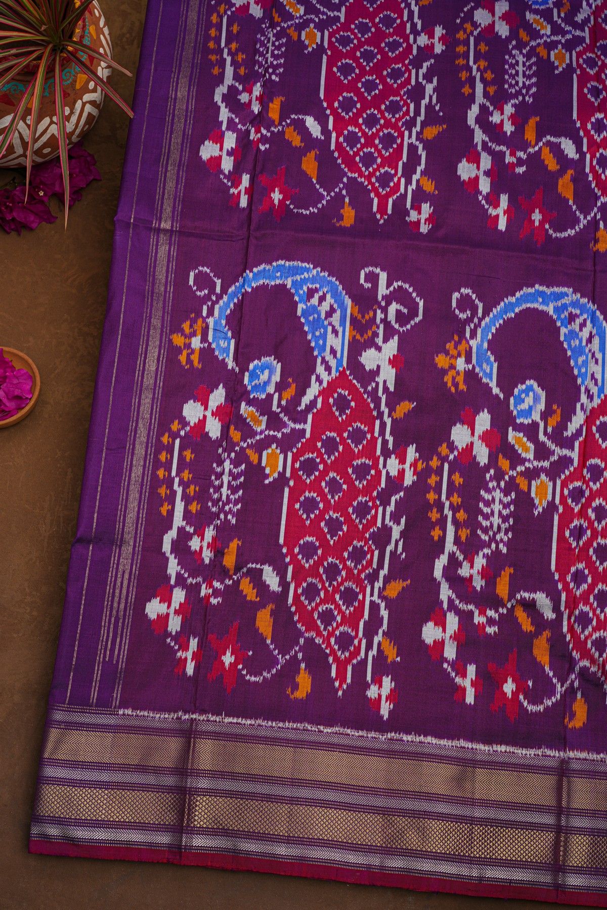 Ikat Silk Off White Saree