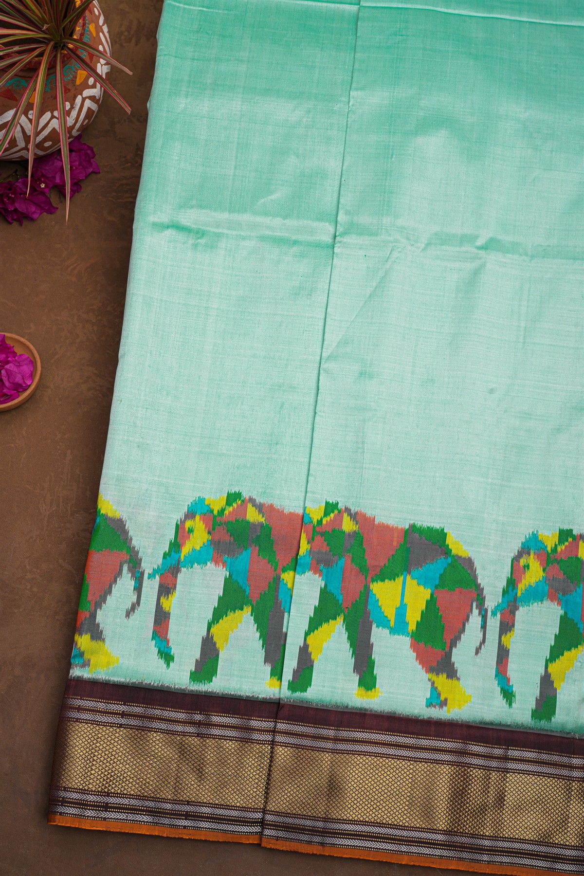 Ikat Silk Sea Green Saree