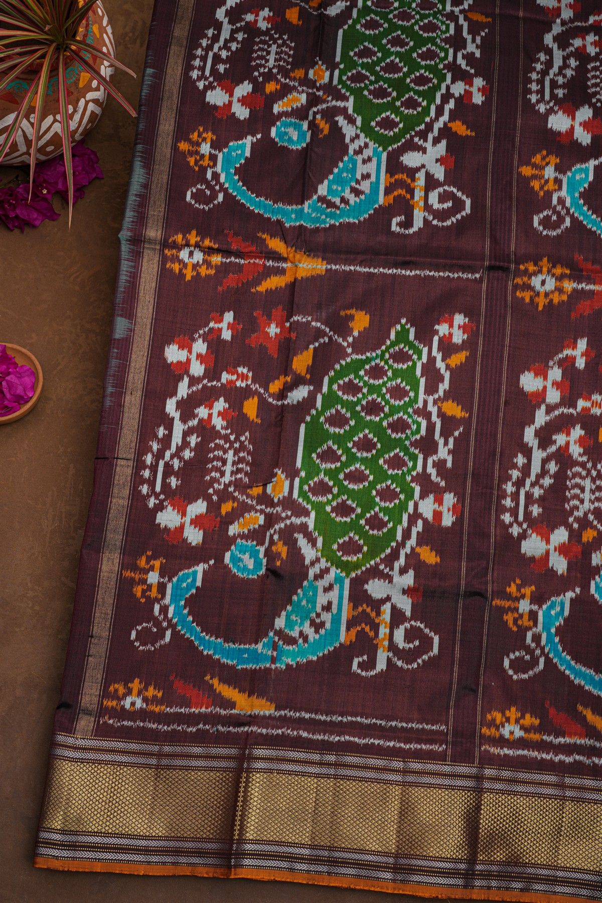 Ikat Silk Sea Green Saree