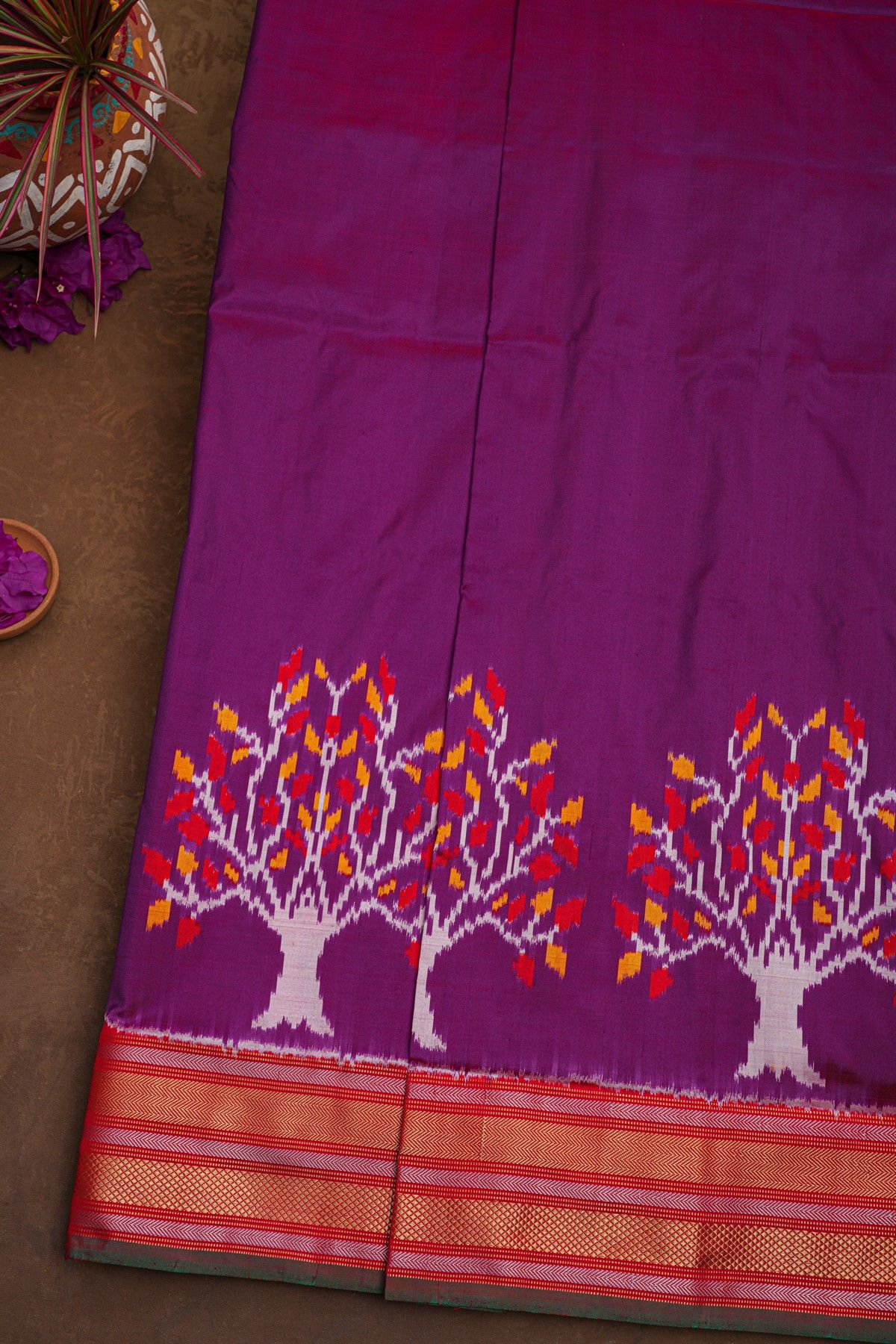 Ikat Silk Purple Saree