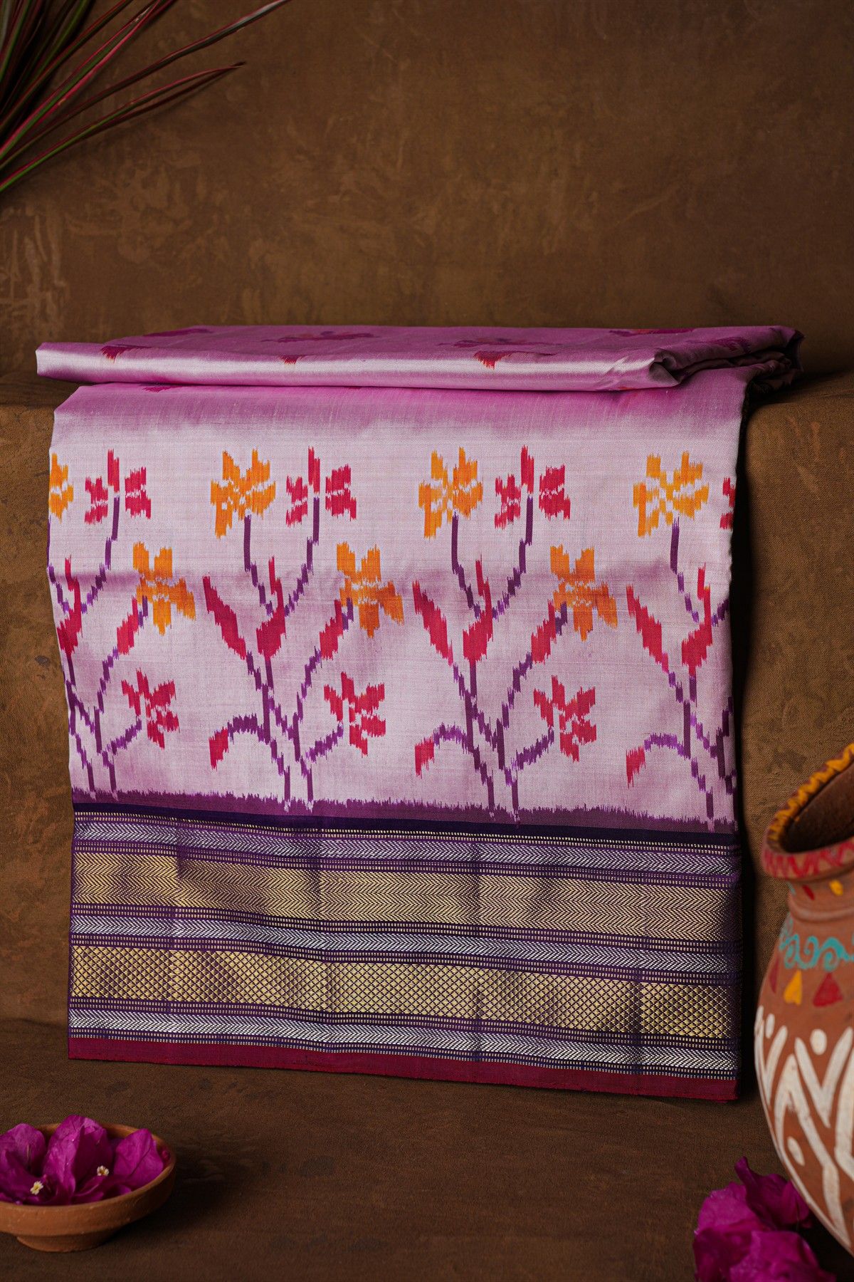 Ikat Silk Dual Colour Saree