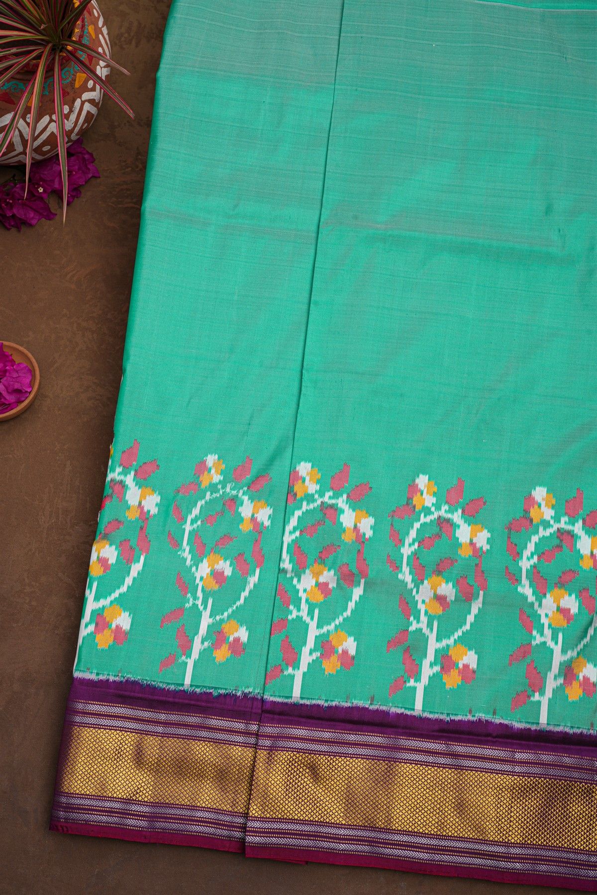 Ikat Silk Sea Green Saree