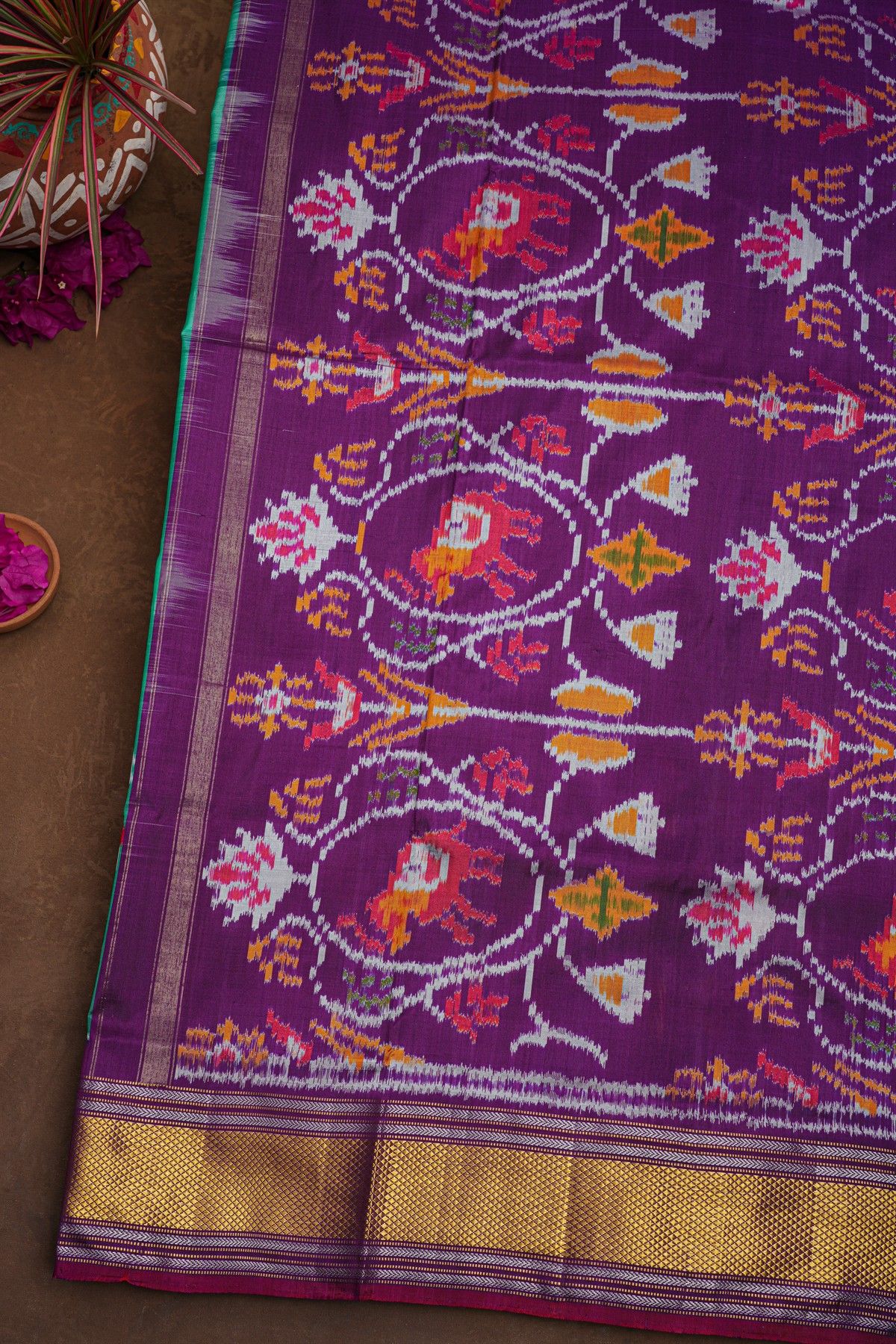 Ikat Silk Sea Green Saree