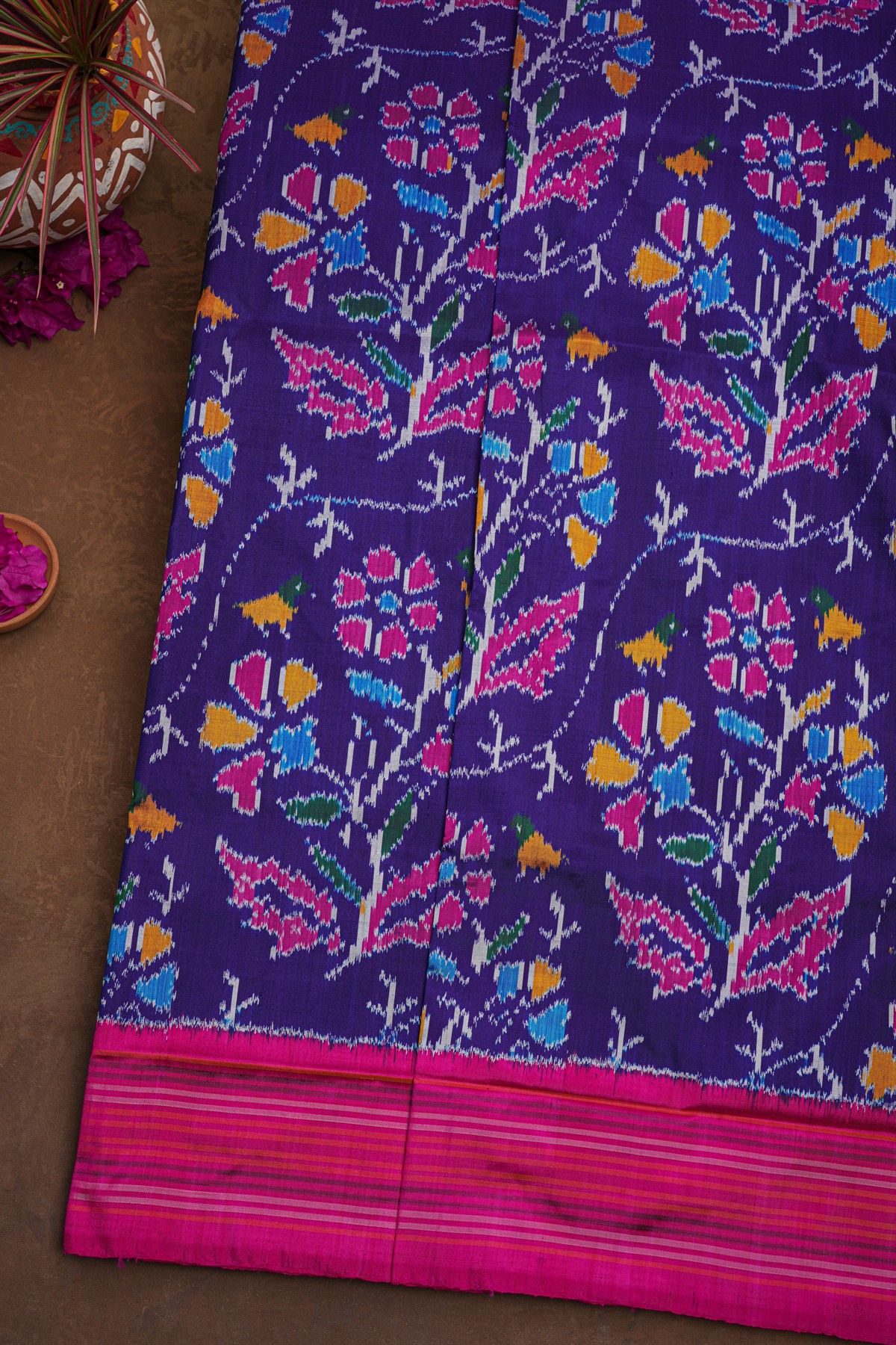 Ikat Silk navy Blue saree