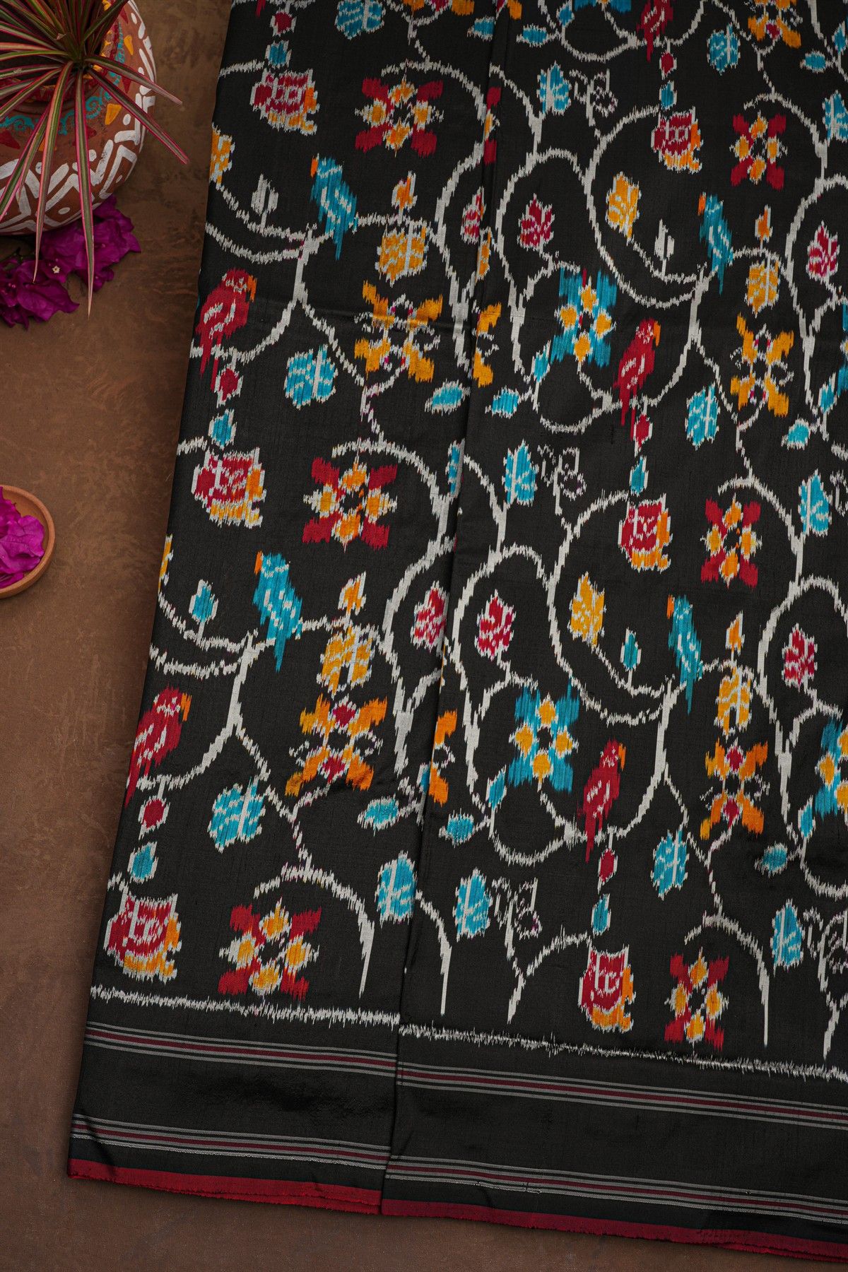 Ikat Silk Black Saree