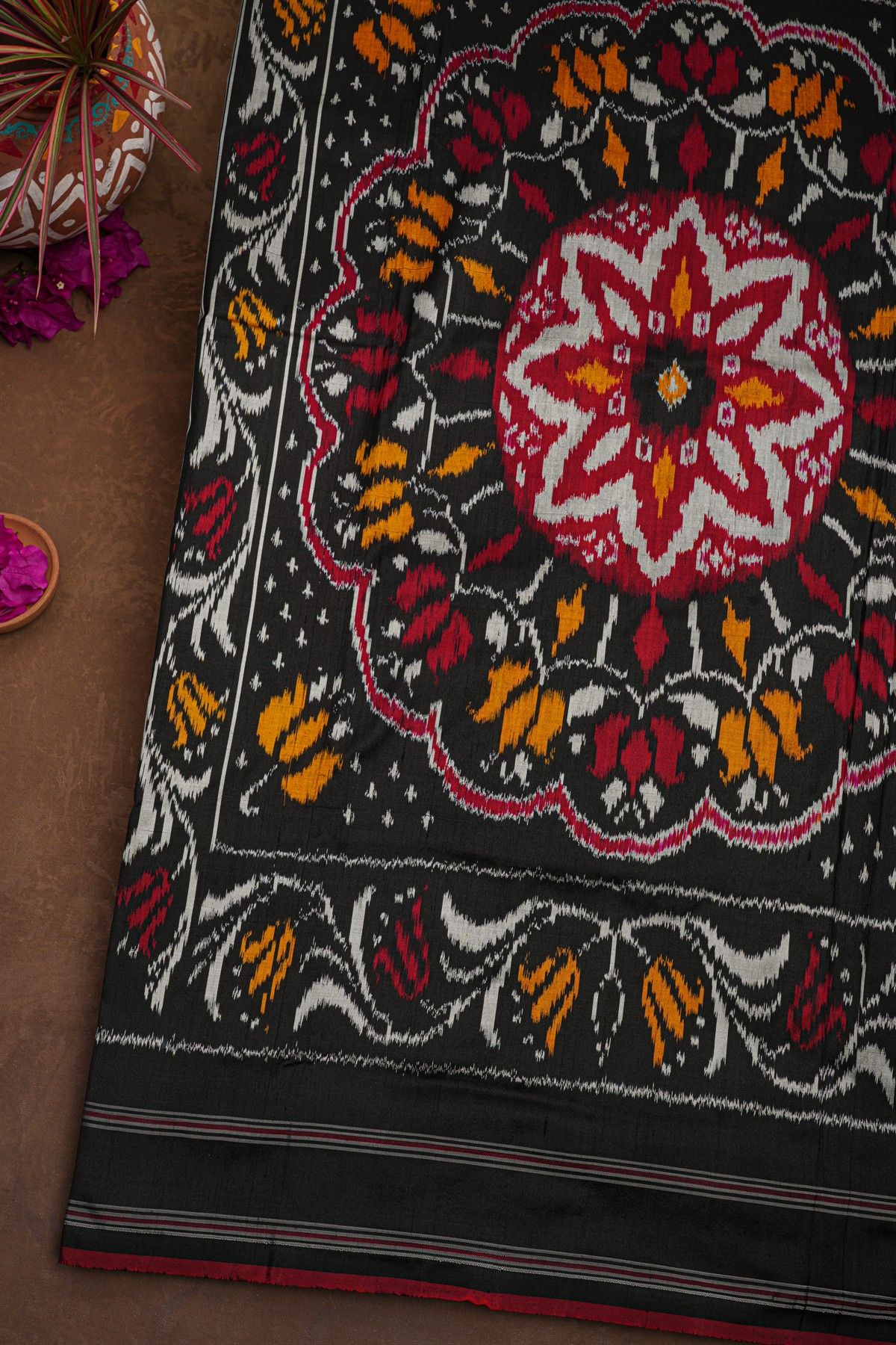 Ikat Silk Black Saree