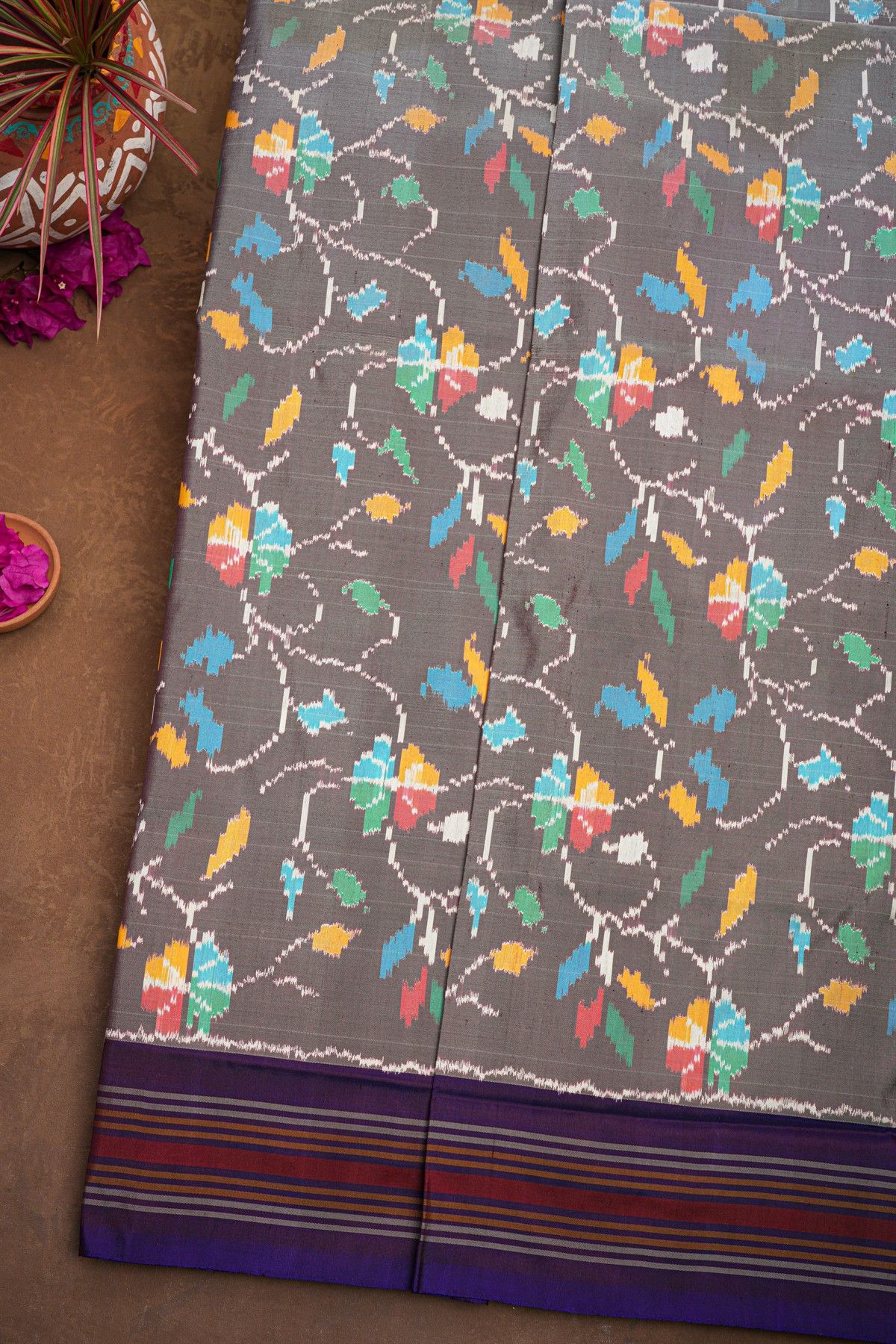 Ikat Silk Grey Saree