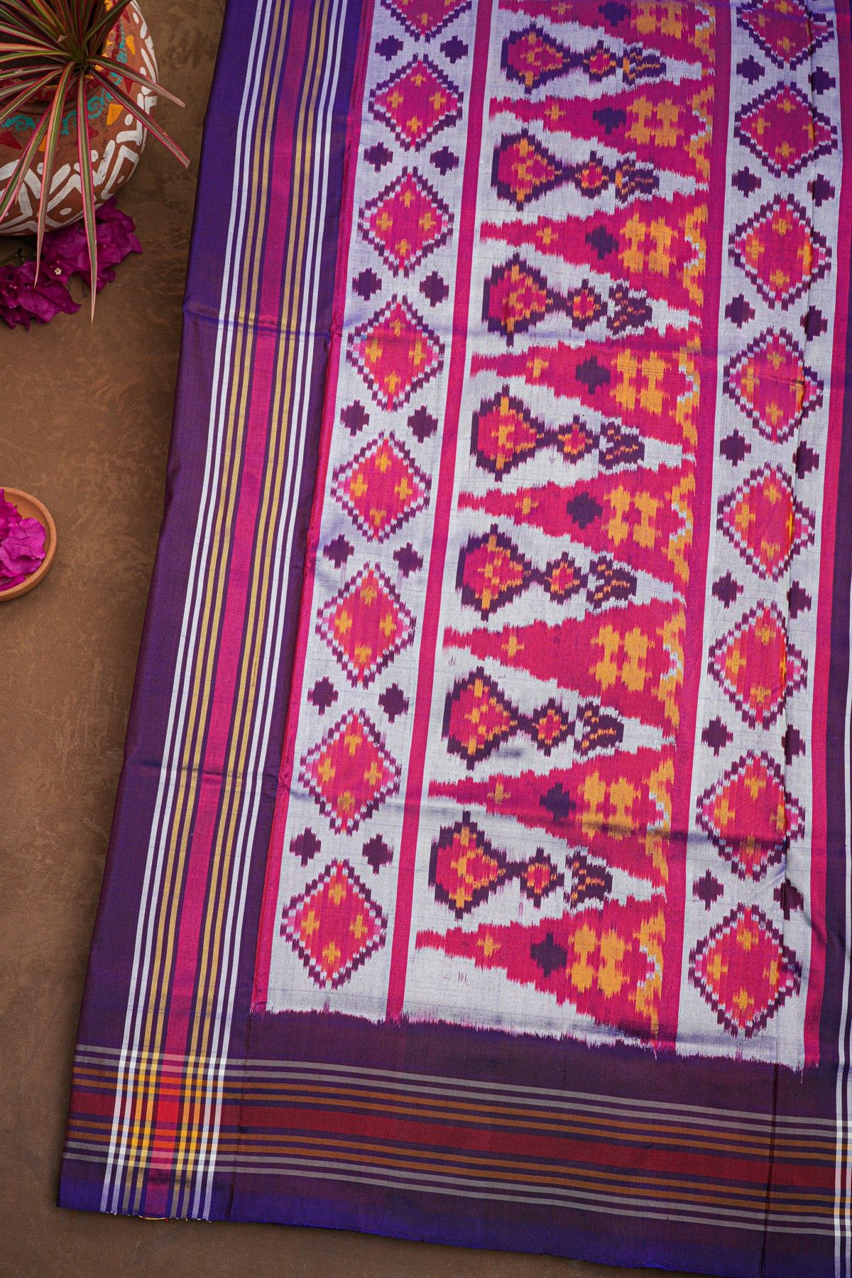 Ikat Silk Grey Saree