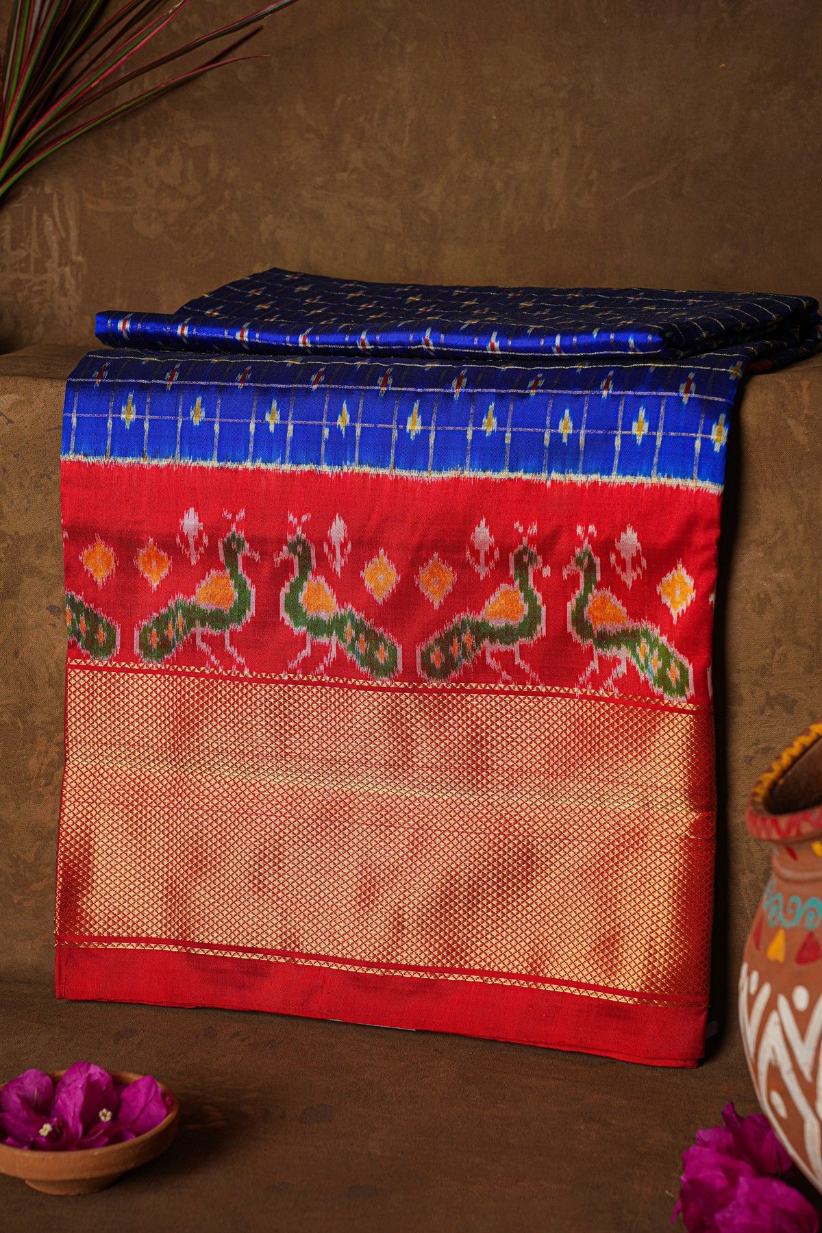 Ikat Silk Royal Blue Saree