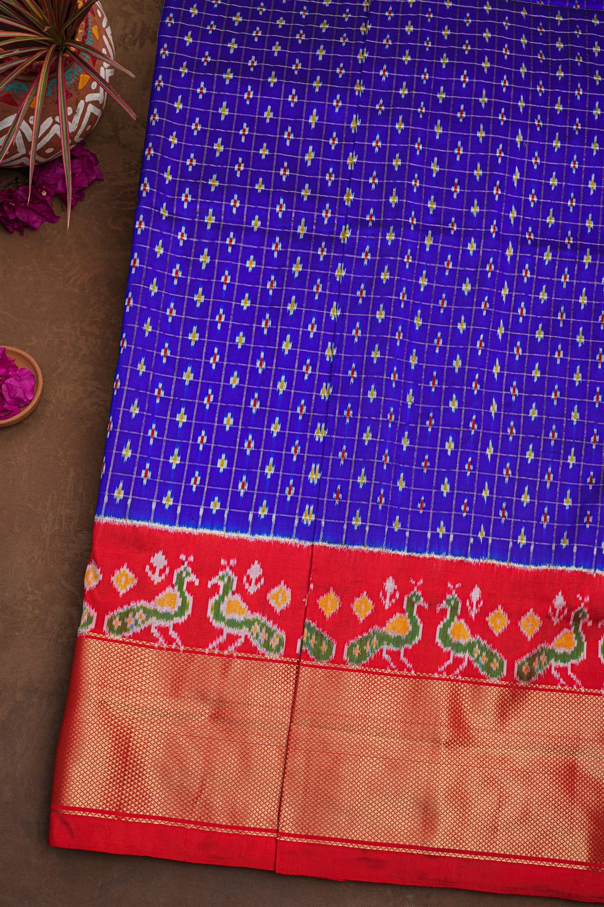 Ikat Silk Royal Blue Saree