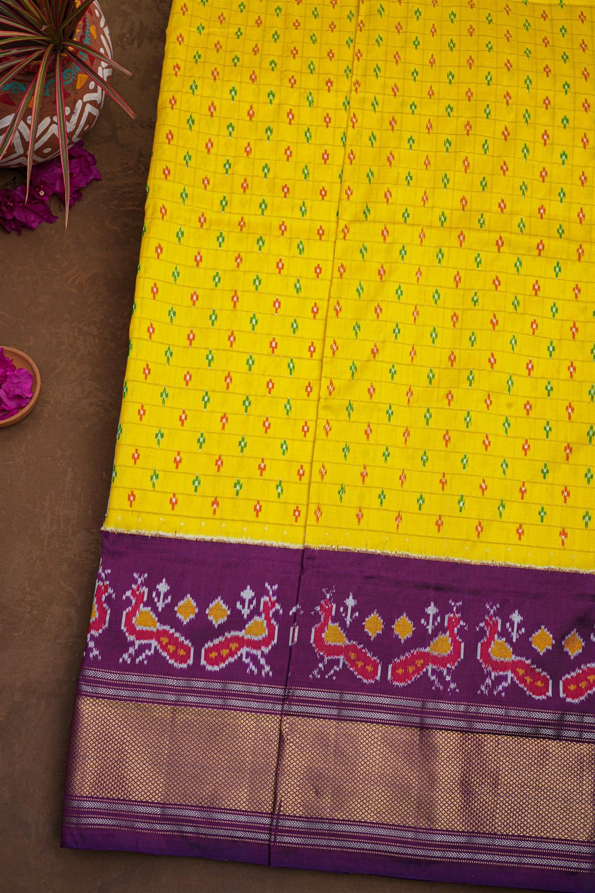 Ikat Silk  Yellow Saree