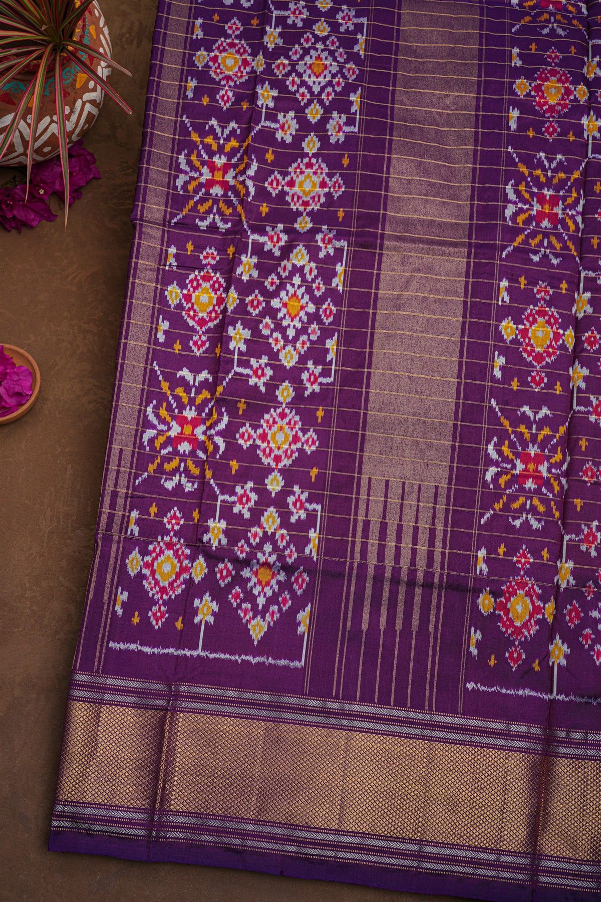 Ikat Silk  Yellow Saree