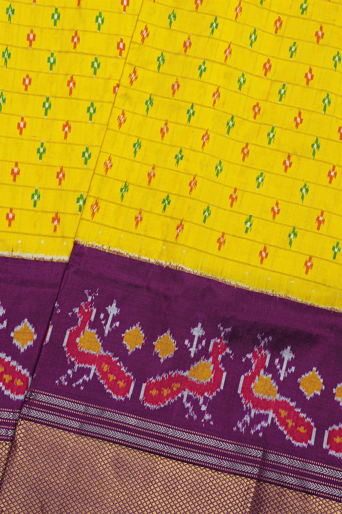 Ikat Silk  Yellow Saree
