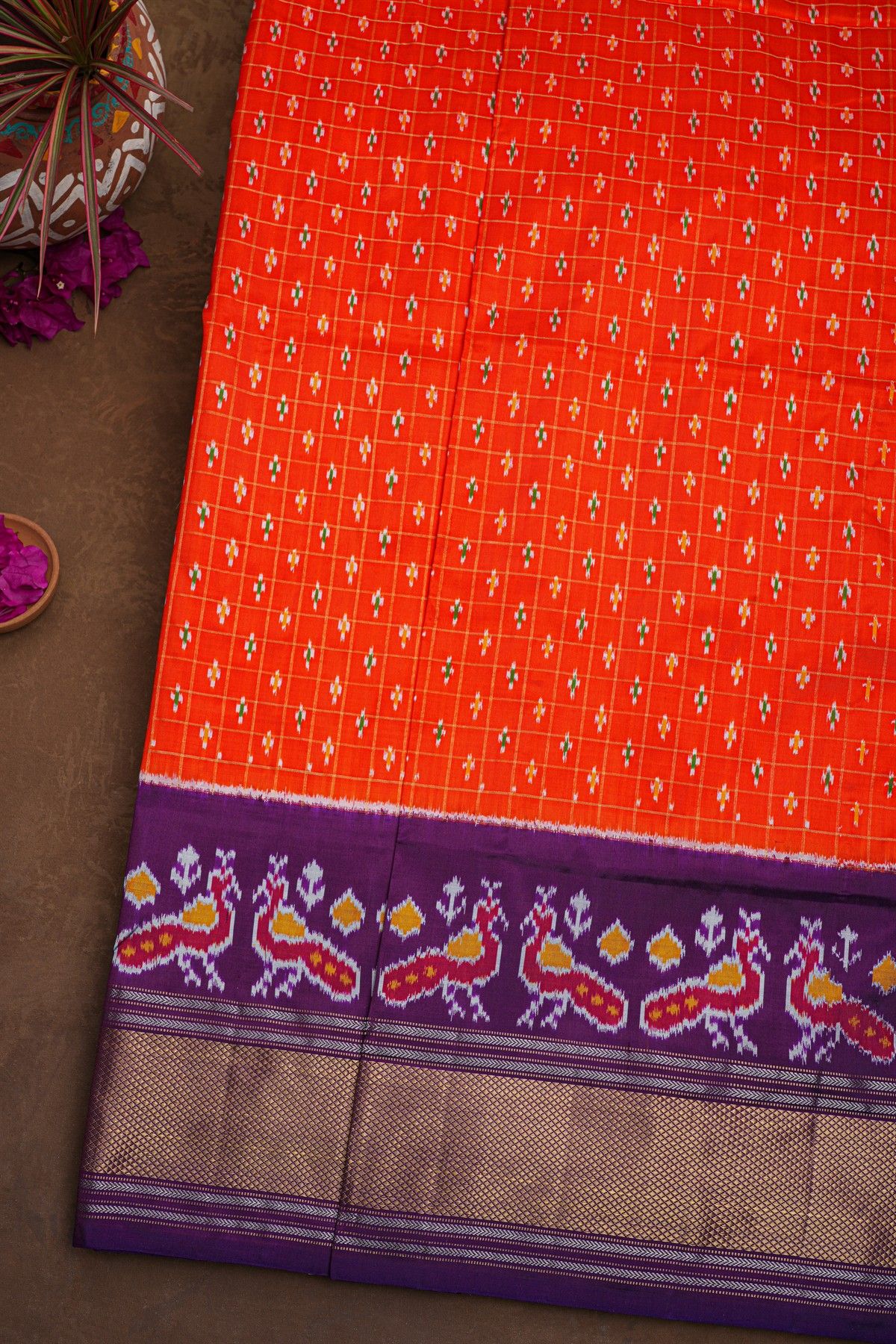 Ikat Silk Orange Saree