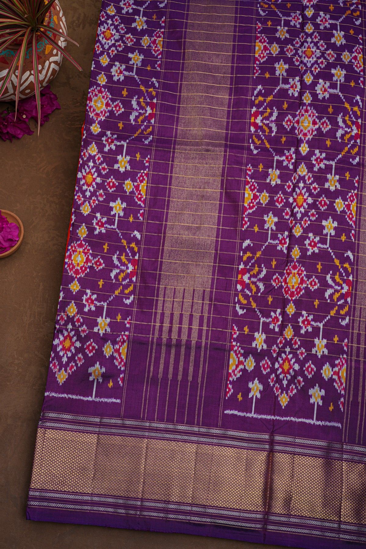 Ikat Silk Orange Saree