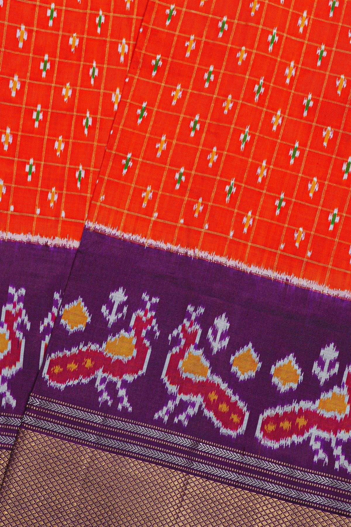 Ikat Silk Orange Saree