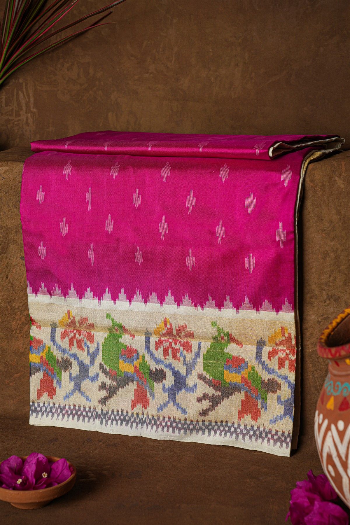 Ikat Silk Magenta Saree