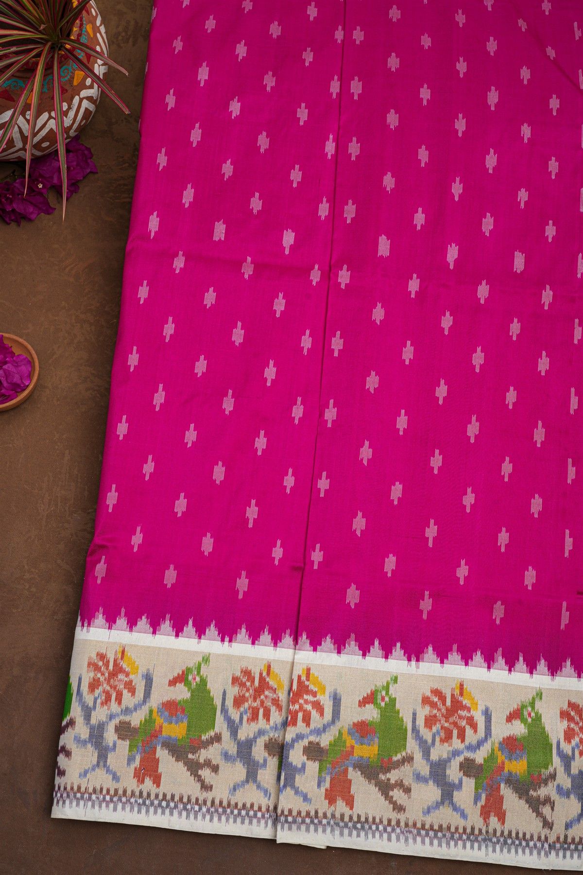 Ikat Silk Magenta Saree
