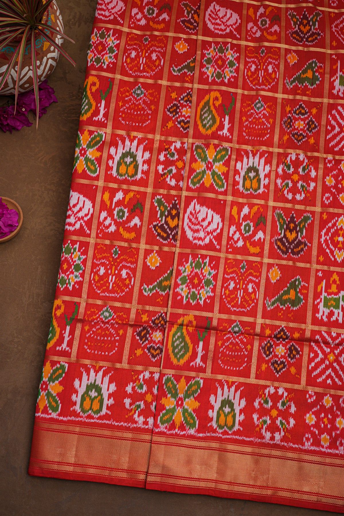 Ikat Silk Red  Saree