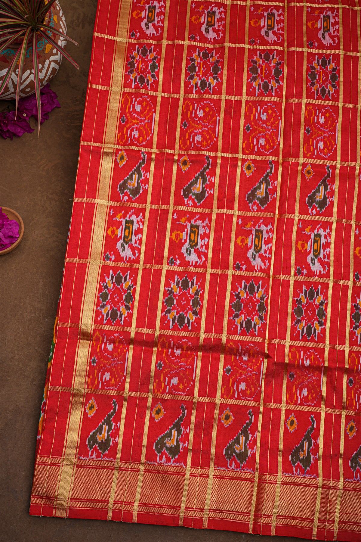 Ikat Silk Red  Saree