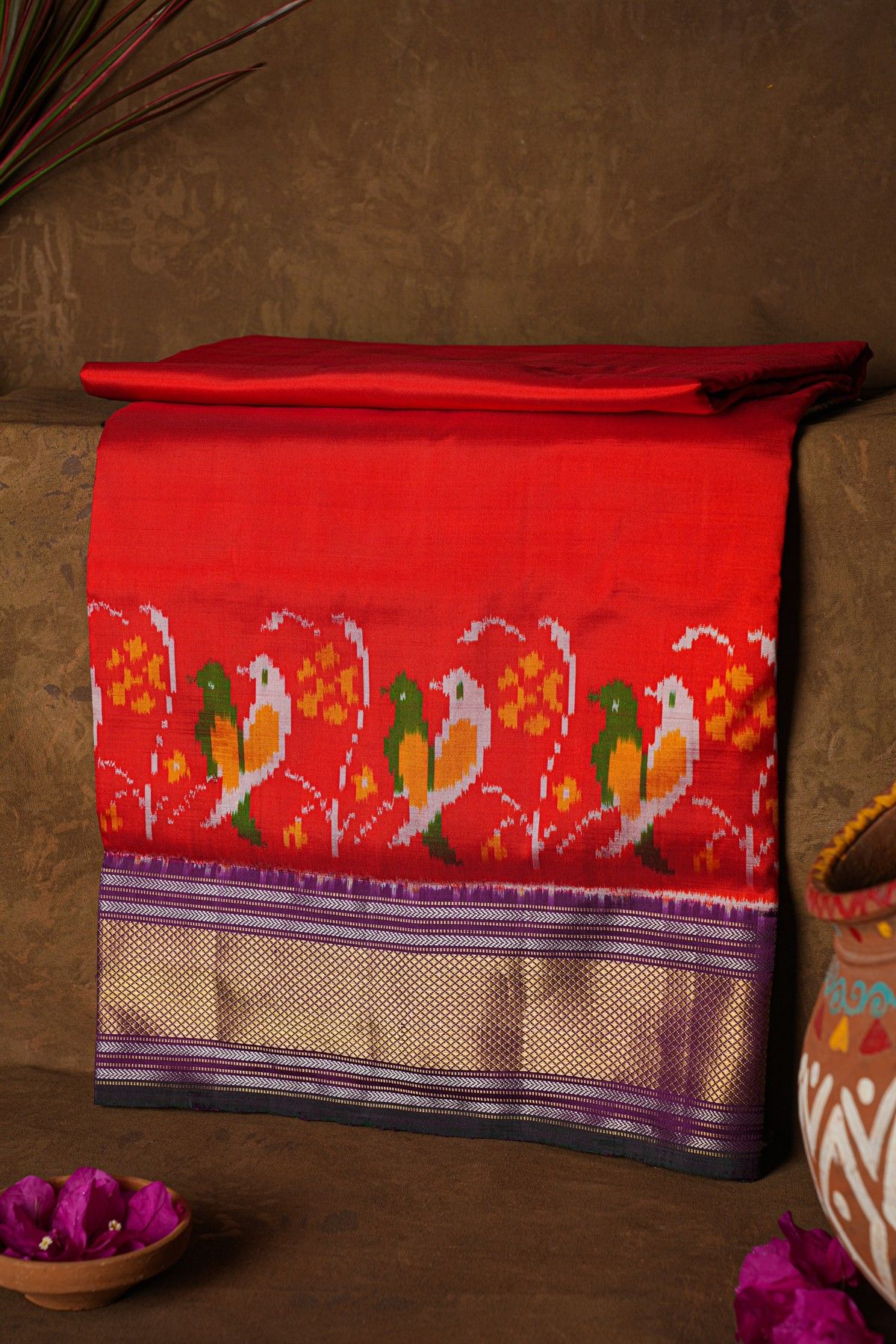Ikat Silk Red  Saree