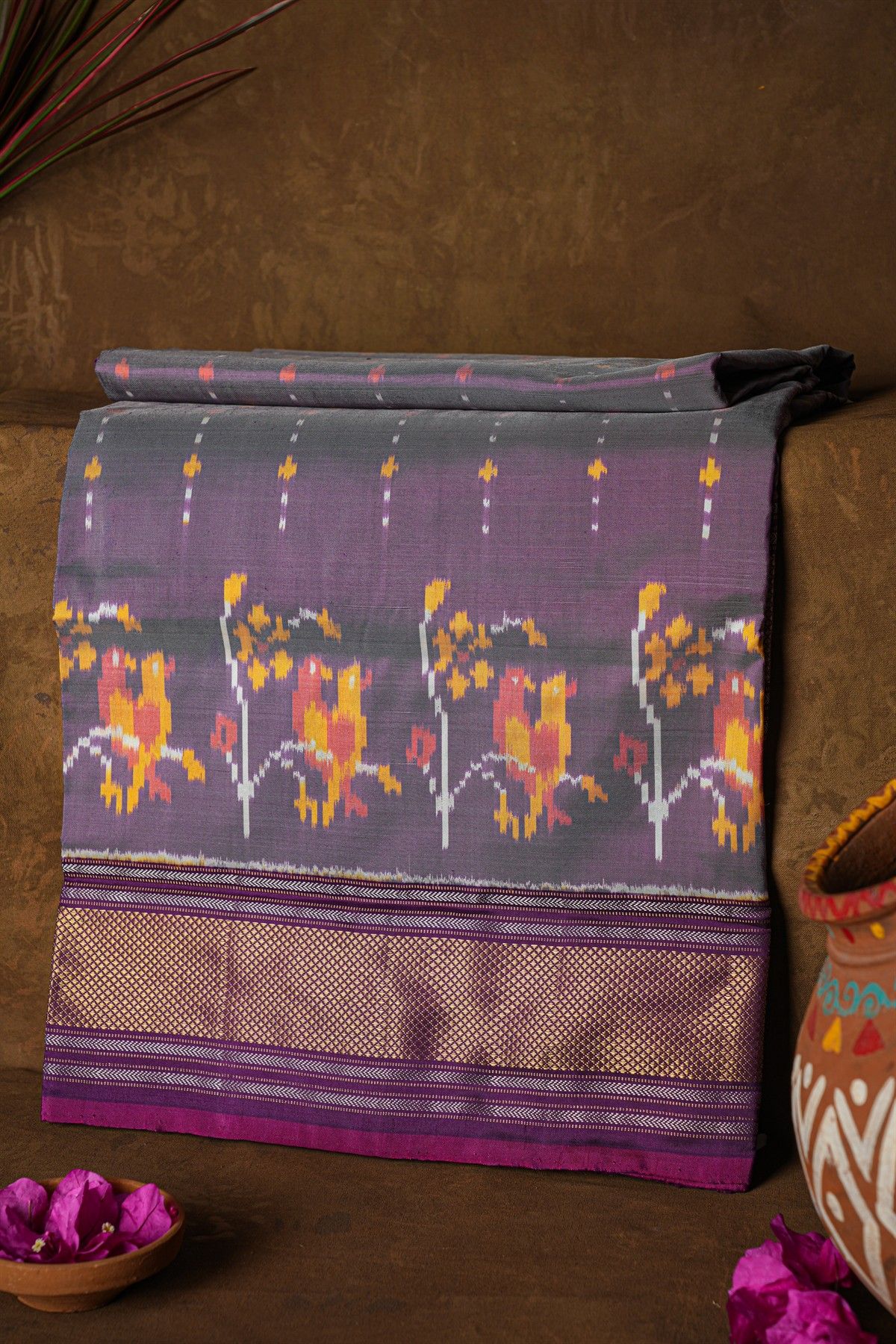 Ikat Silk lavender Saree