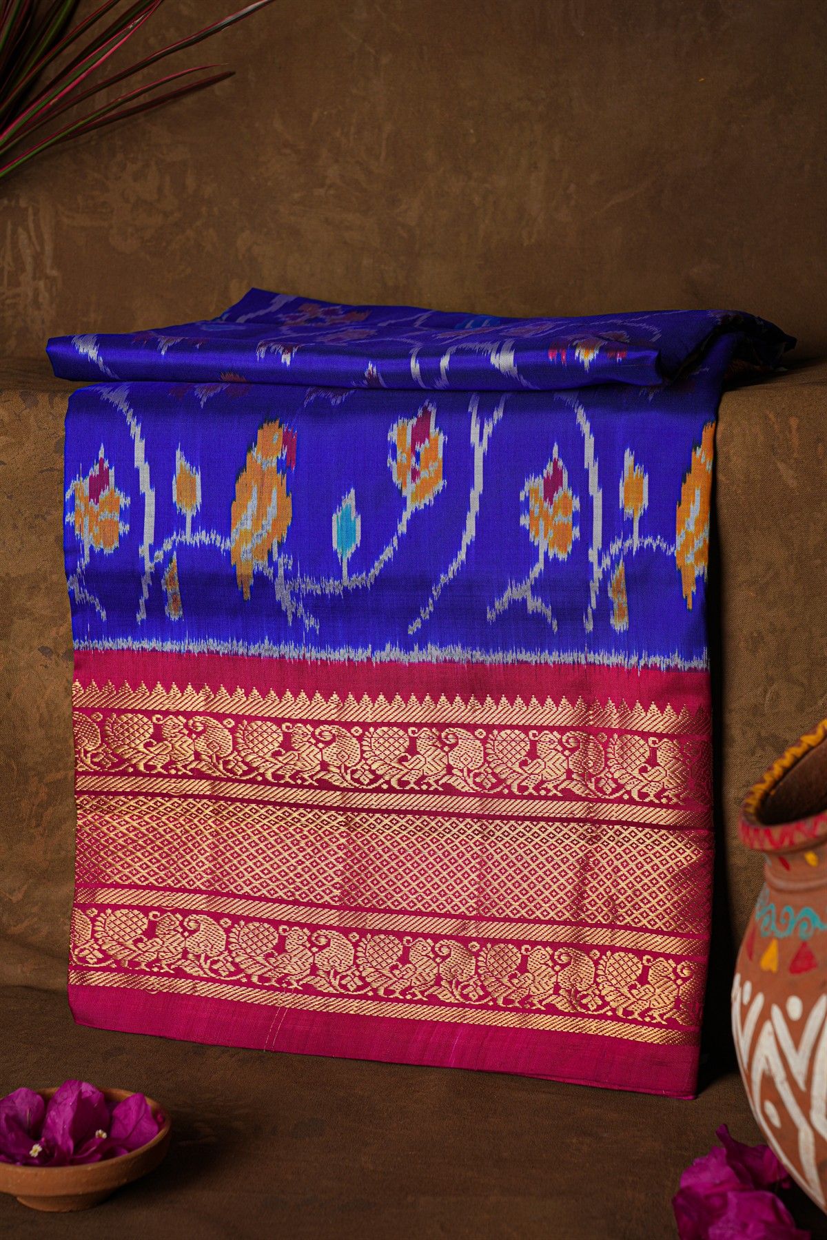 Ikat Silk Royal Blue Saree
