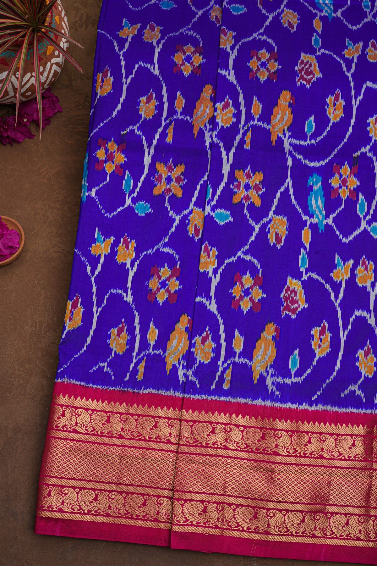 Ikat Silk Royal Blue Saree