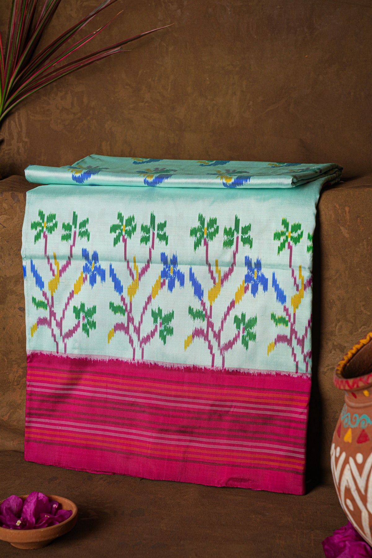 Ikat Silk Sea Green Saree