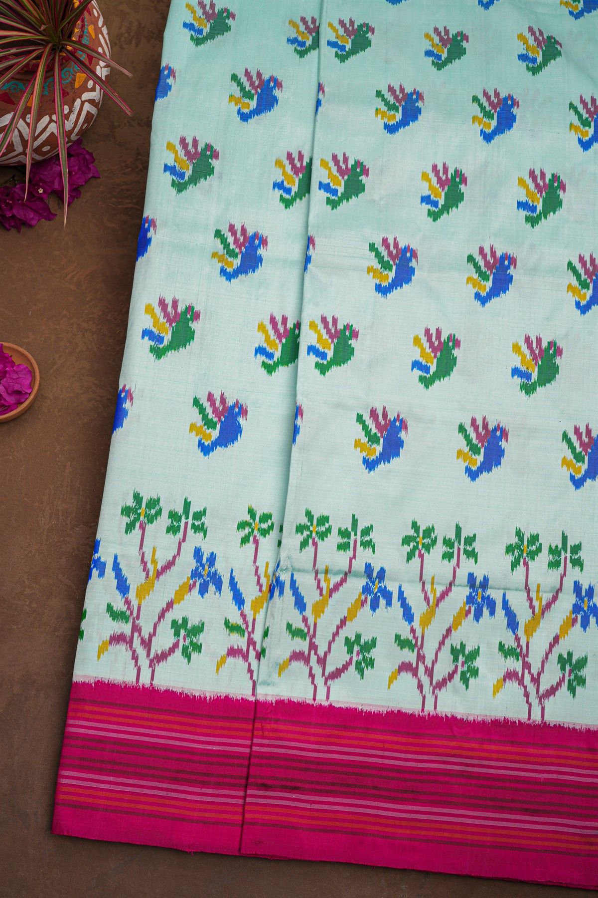 Ikat Silk Sea Green Saree