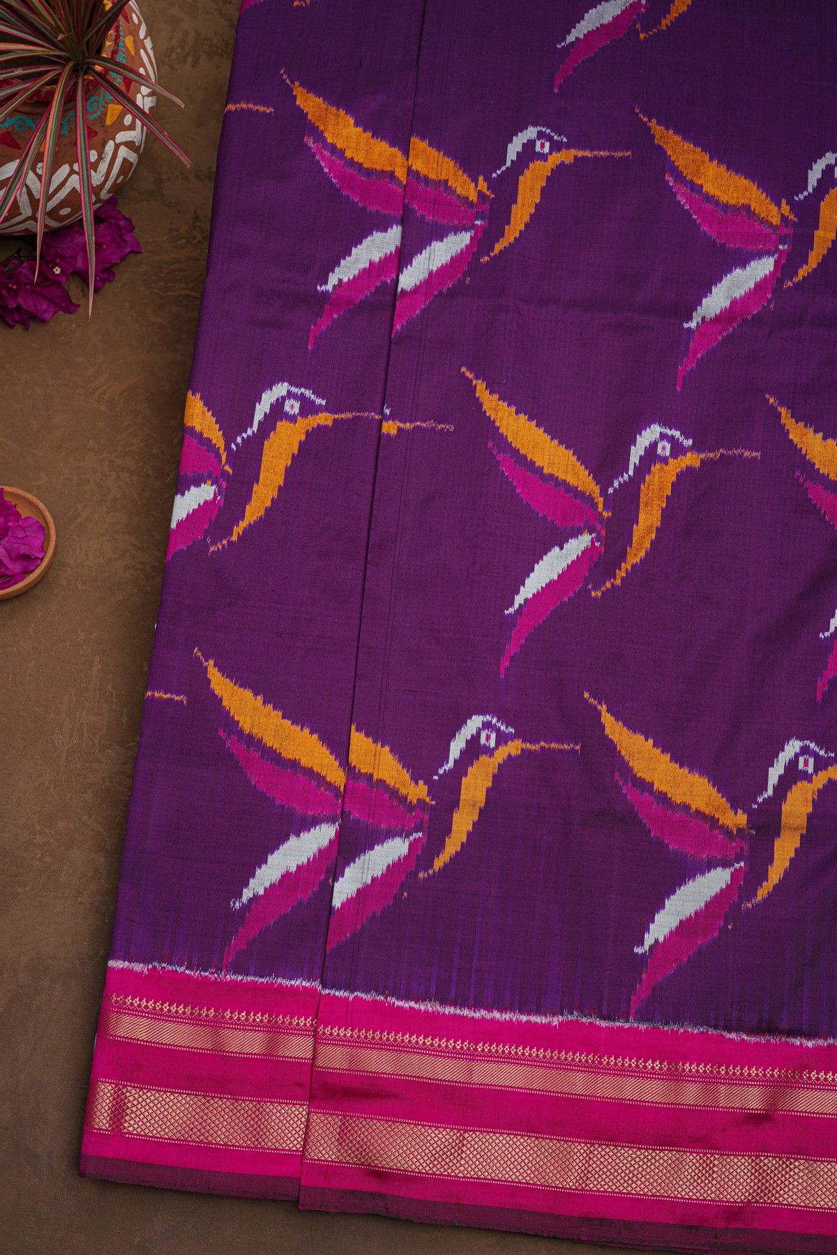 Ikat Silk Wine Saree