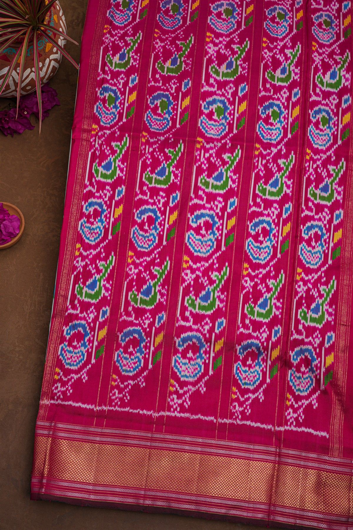 Ikat Silk Off White Saree