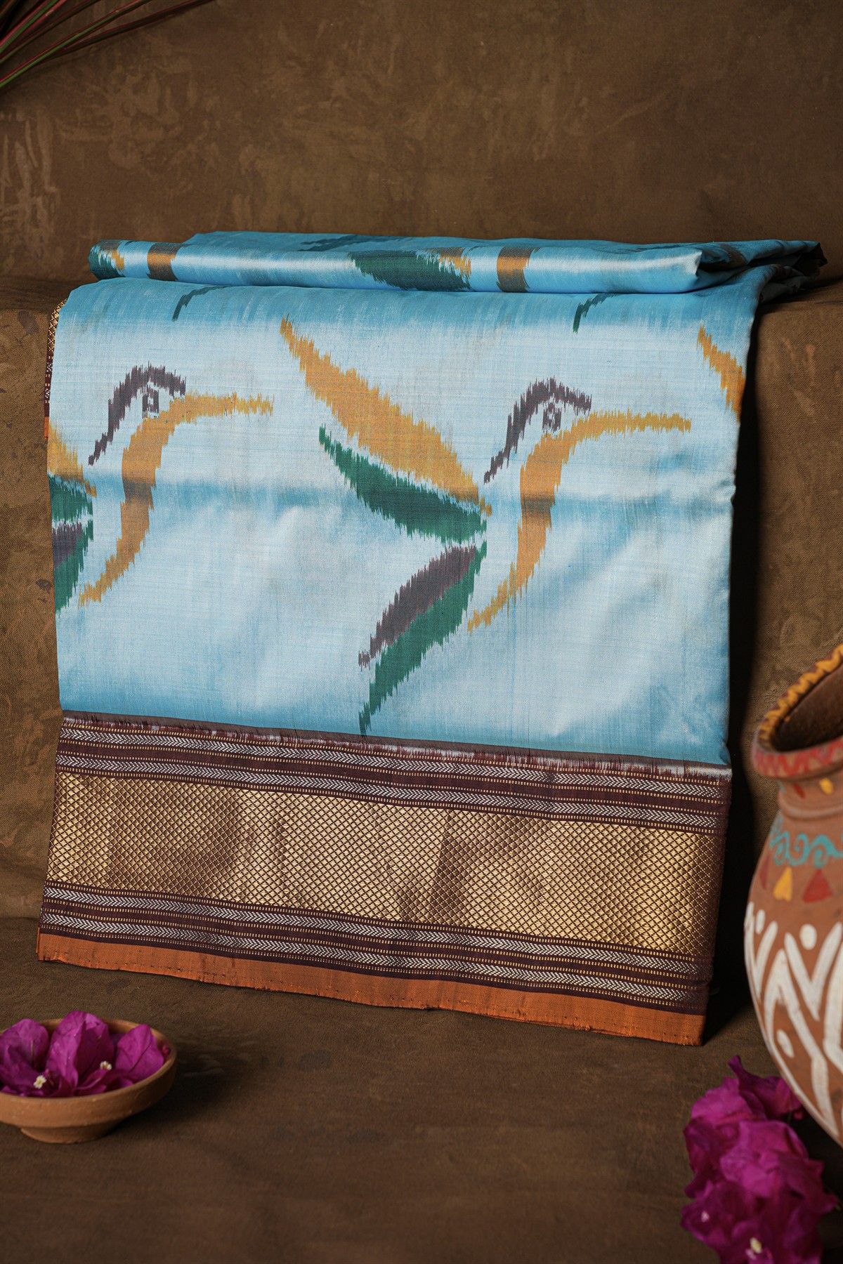 Ikat Silk Sky Blue Saree