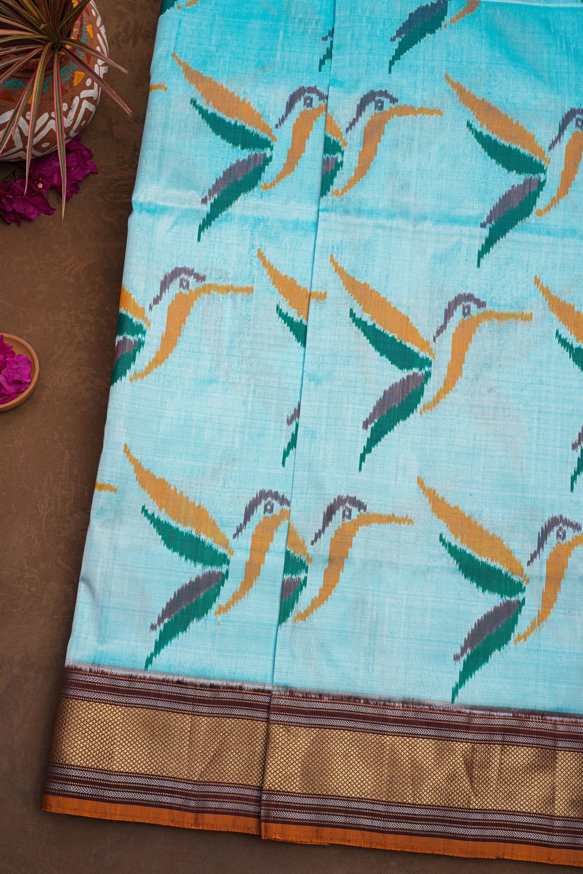 Ikat Silk Sky Blue Saree